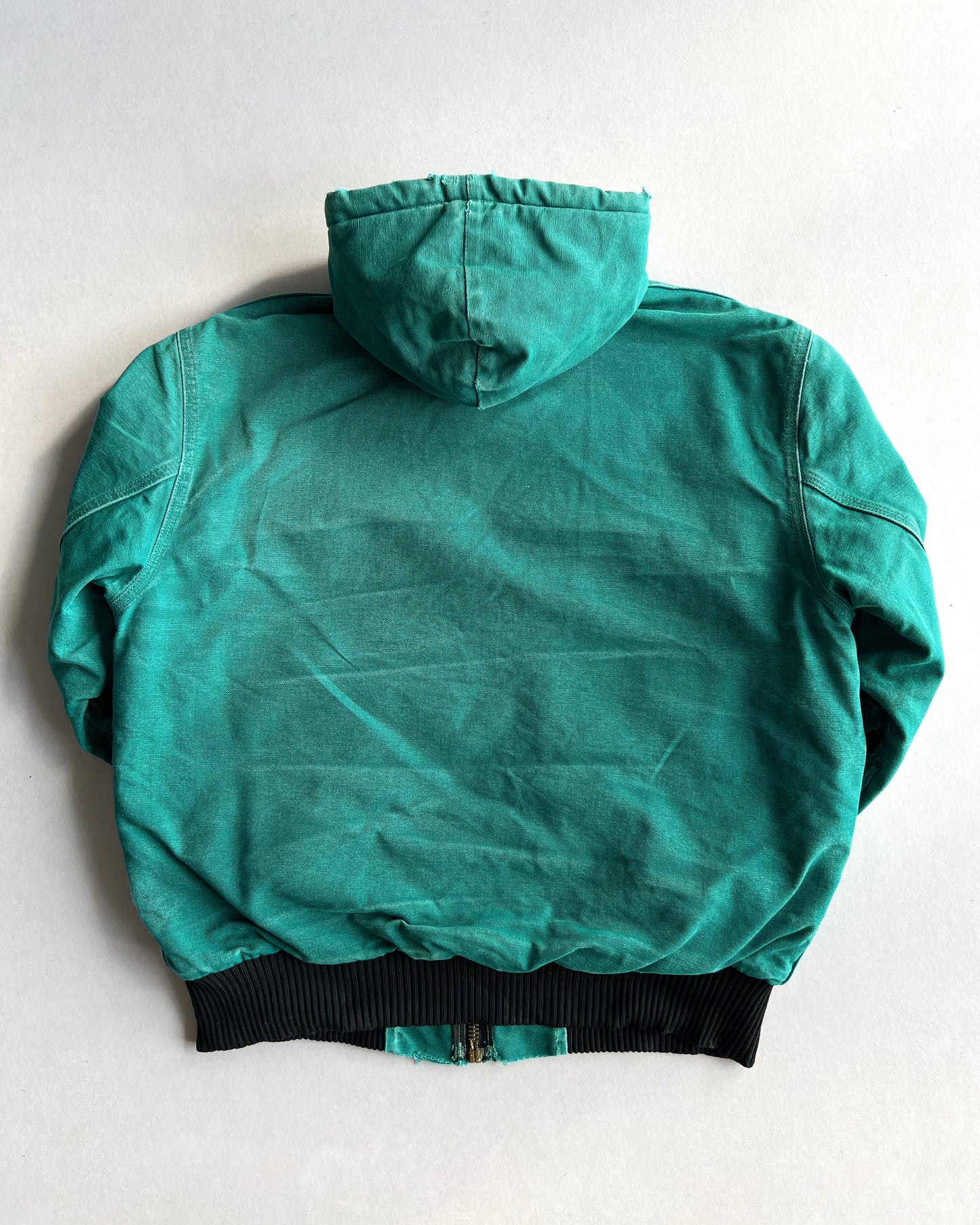 1990S TEAL GREEN CARHARTT REPAIRED HOODED WORK JACKET (L)