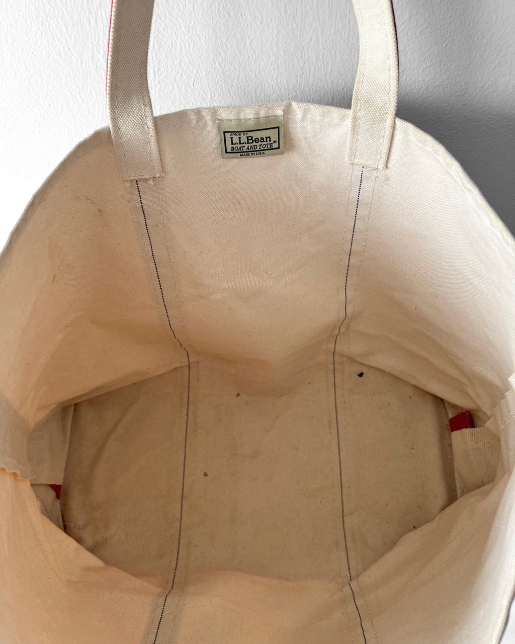 1990S L.L BEAN WHITE/RED CANVAS TOTE BAG (XL)