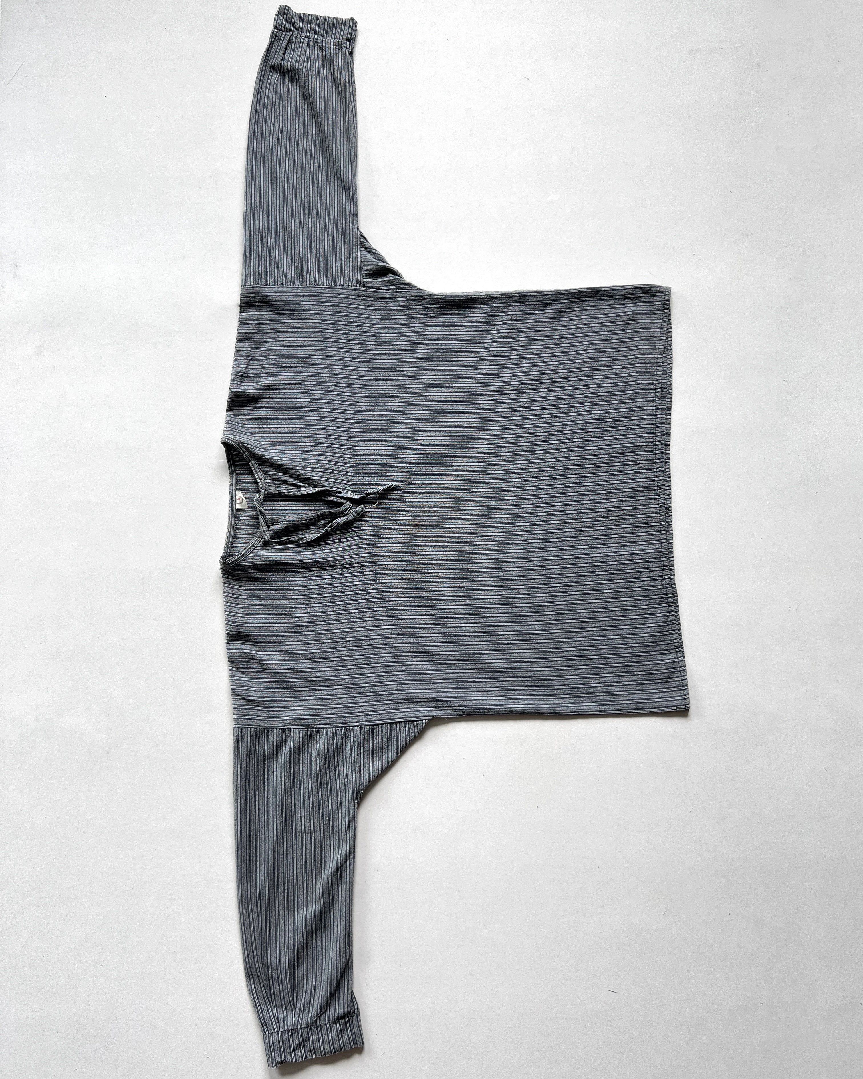 1960S FRENCH SALT & PEPPER STRIPES PULLOVER SHIRT (L)