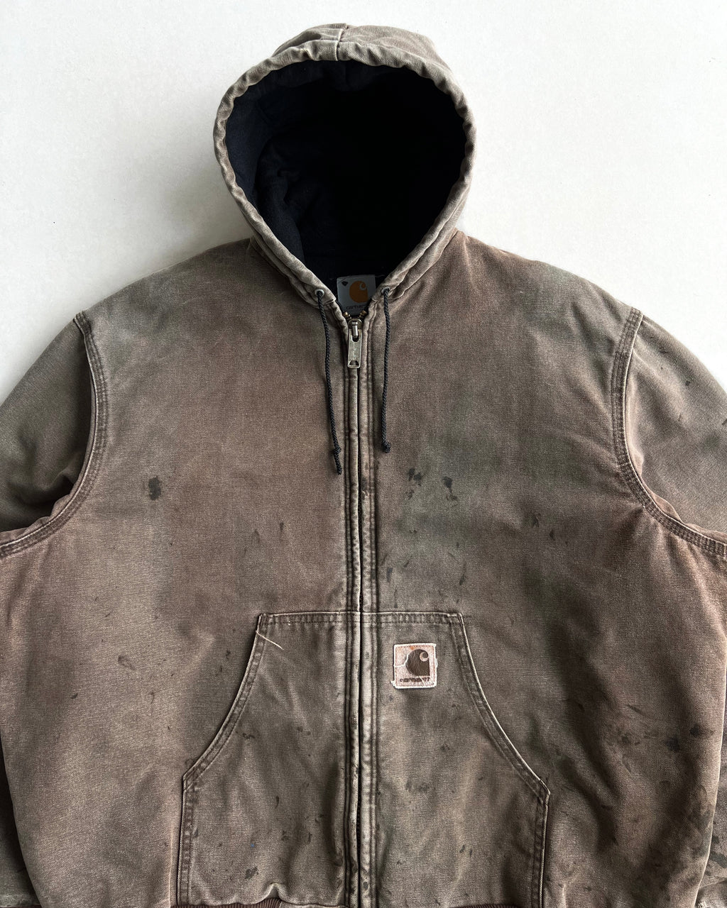 FADED BROWN CARHARTT HOODED WORK JACKET (L/XL)
