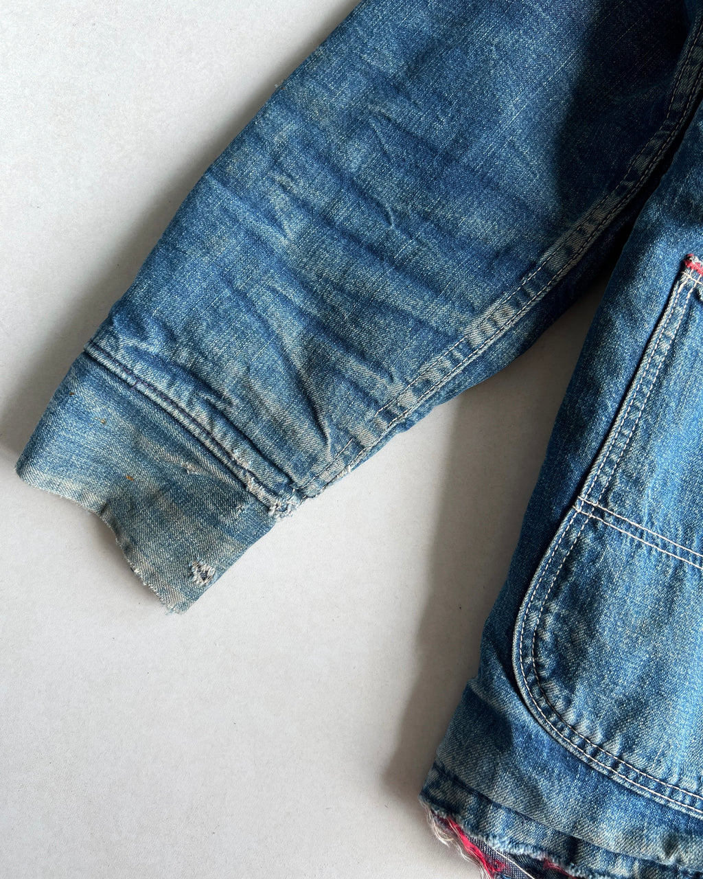 1950S FADED DENIM WORK CHORE JACKET (M/L)