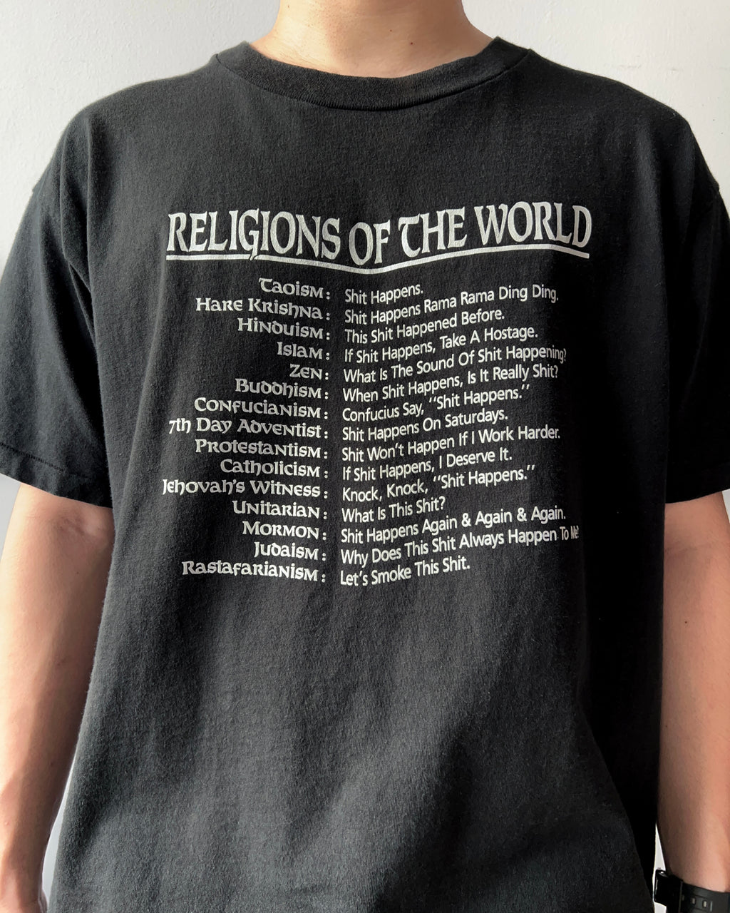 1990S 'RELIGION OF THE WORLD' SINGLE STITCH TEE (XL)