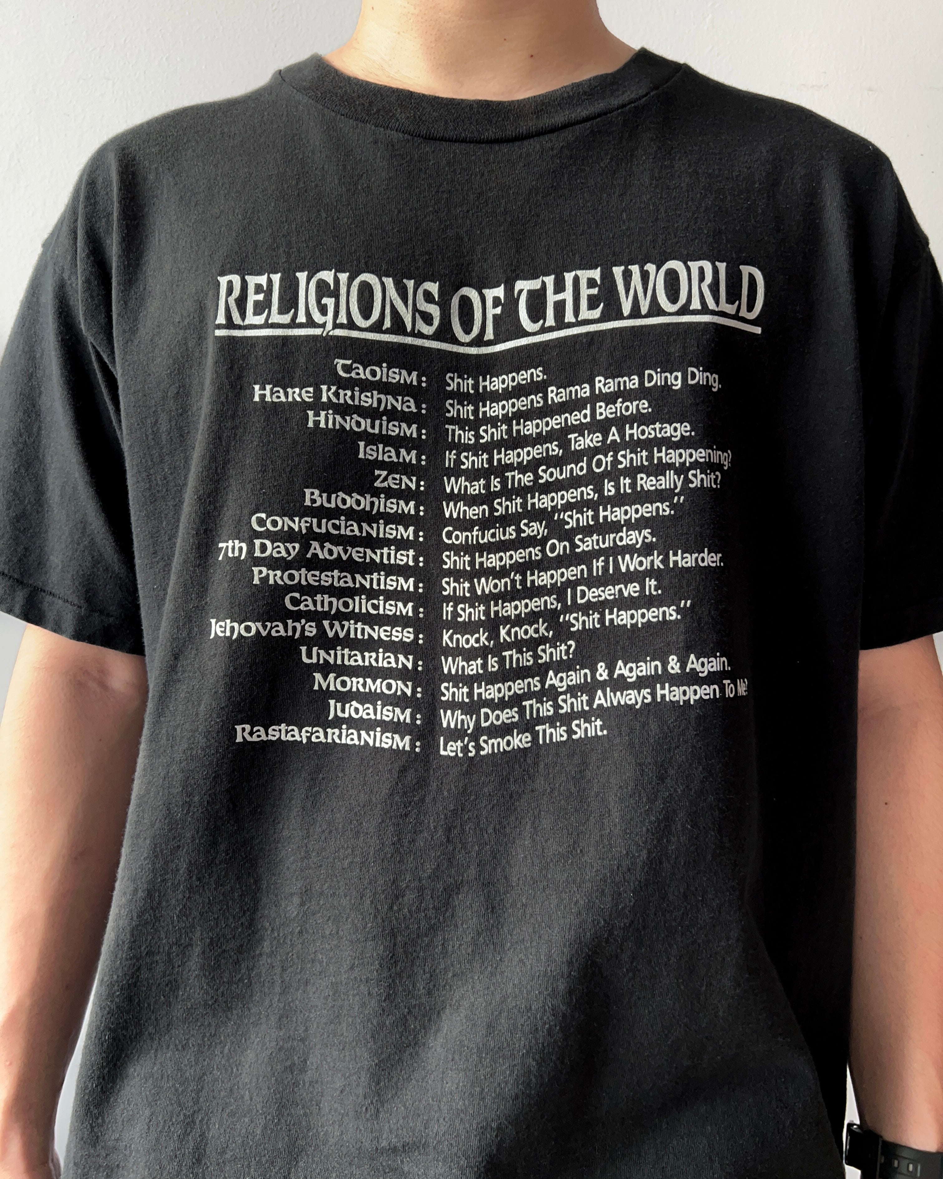 1990S 'RELIGION OF THE WORLD' SINGLE STITCH TEE (XL)