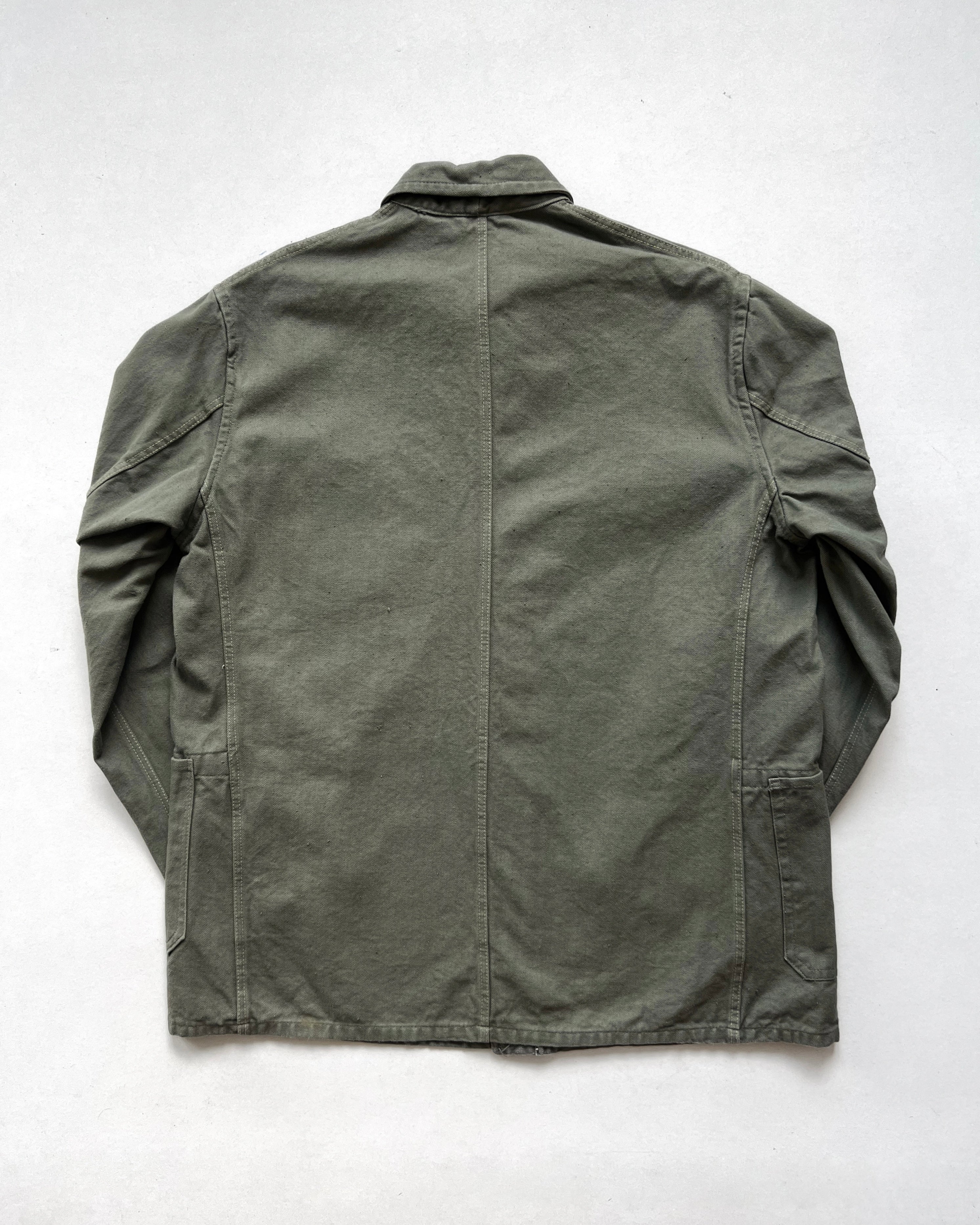 1970S OLIVE FRENCH HBT WORK JACKET (L)