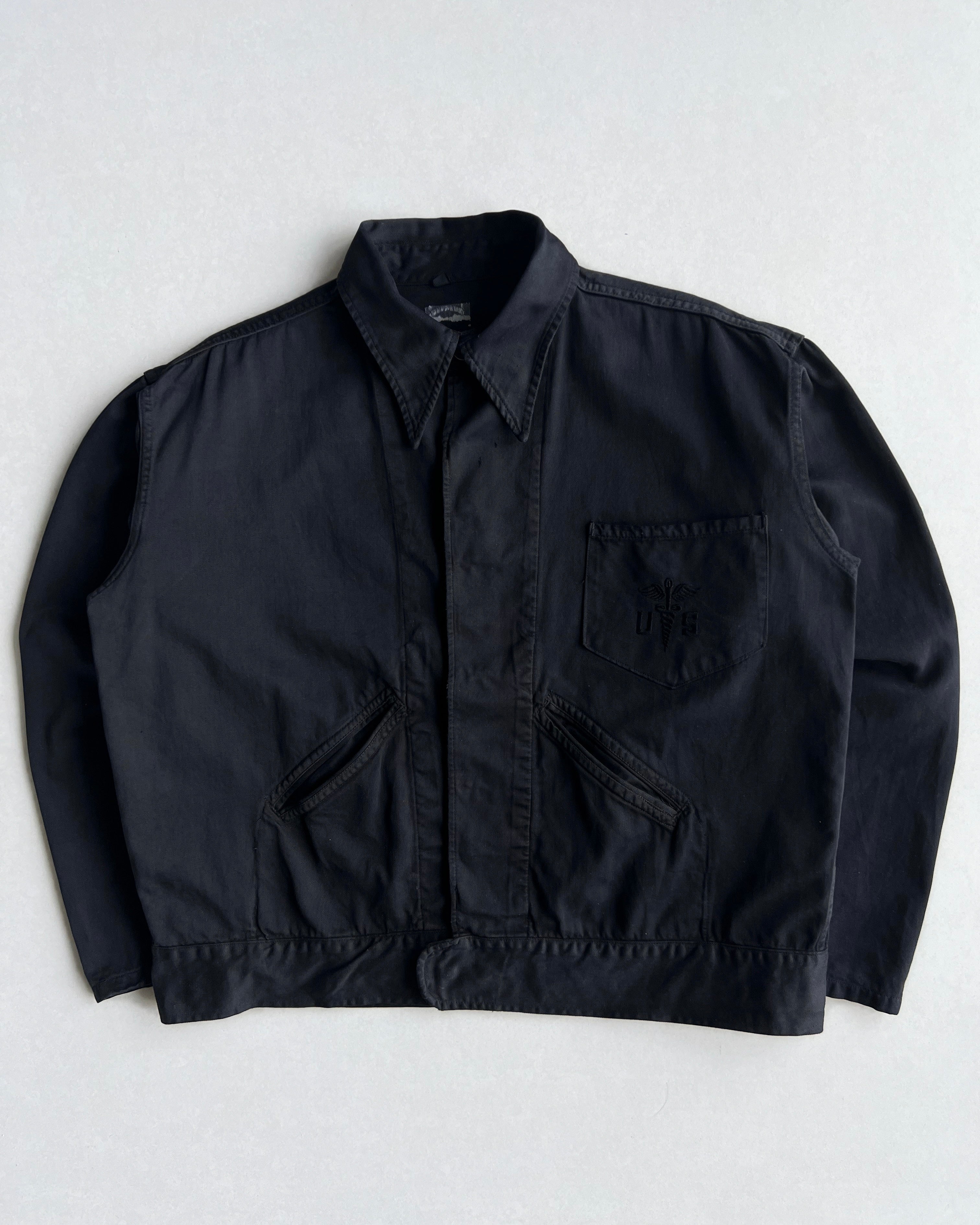 1950S OVERDYED BLACK US MILITARY MEDIC CROPPED JACKET (L)