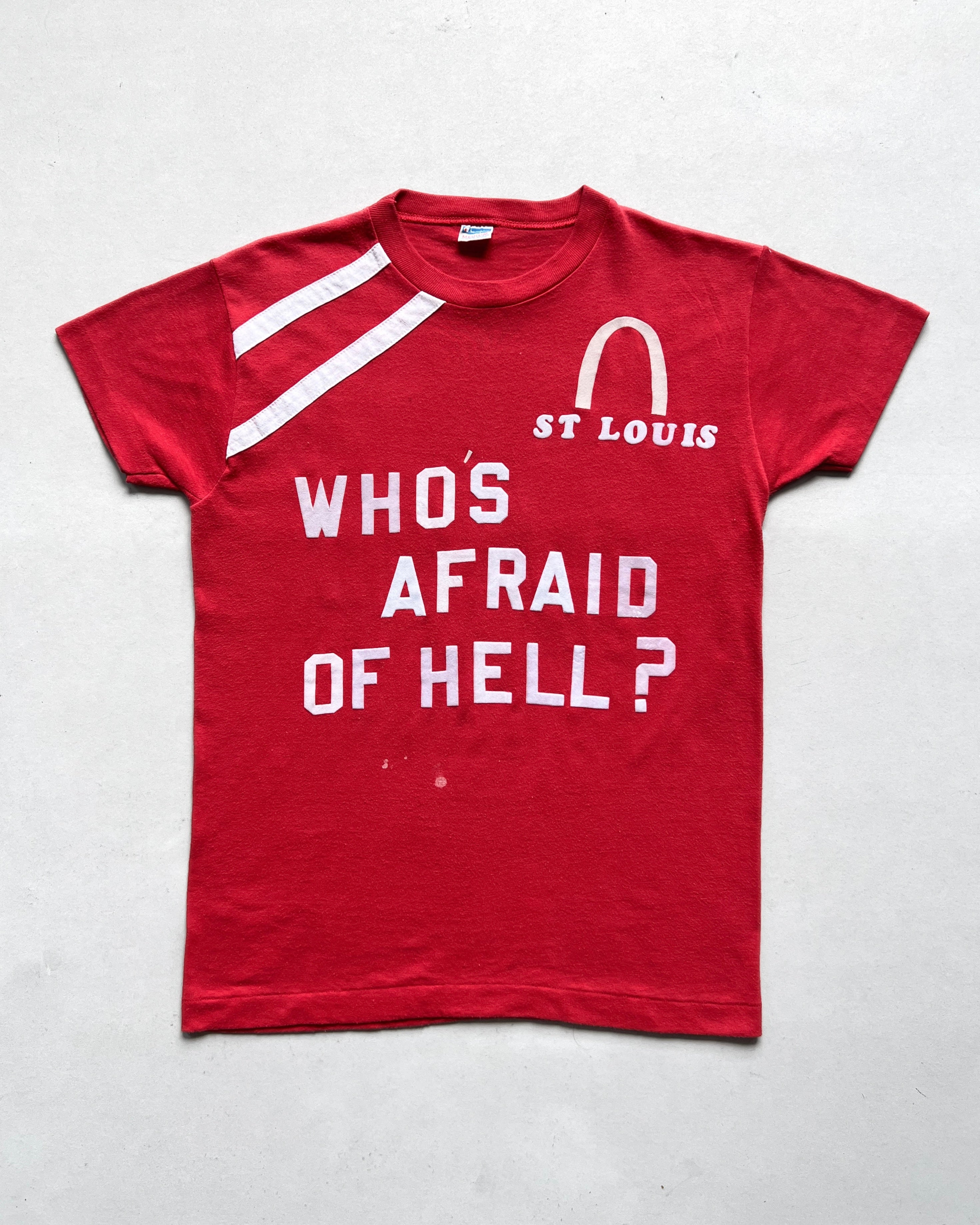 1970S CHAMPION 'WHO'S AFRAID OF HELL?' SINGLE STITCH TEE (M)