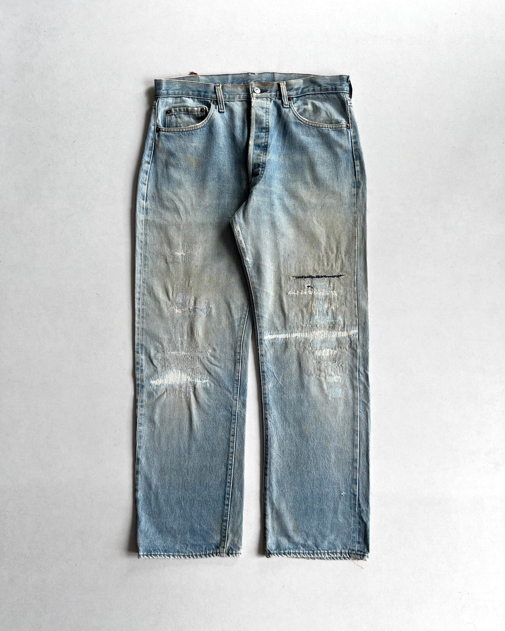 1970S FADED LEVI'S 501 REDLINE SELVEDGE REPAIRED JEANS (34)
