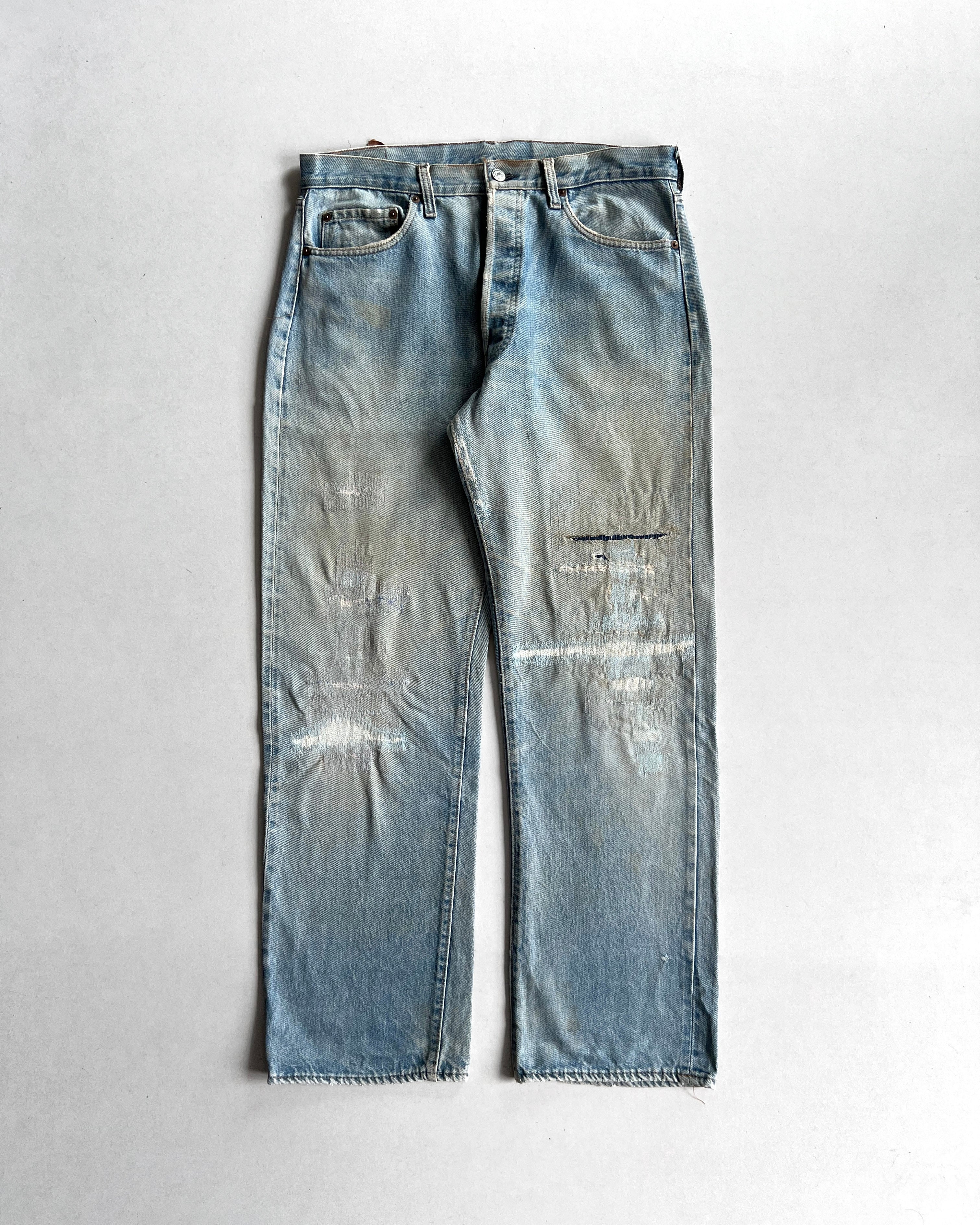 1970S FADED LEVI'S 501 REDLINE SELVEDGE REPAIRED JEANS (34)