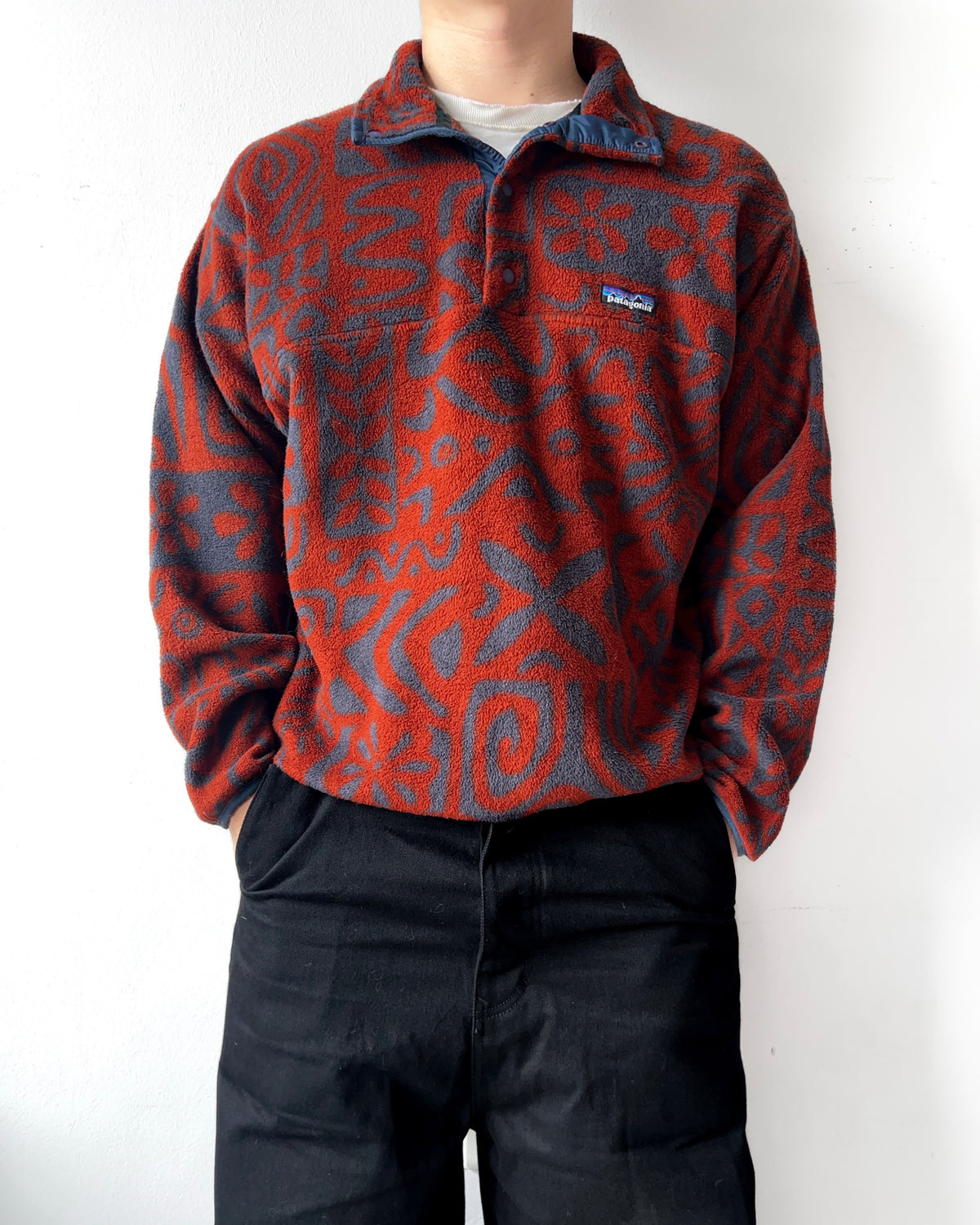 1990S PATAGONIA SYNCHILLA 'ISLAND BLOCK' SNAP-T FLEECE (M)