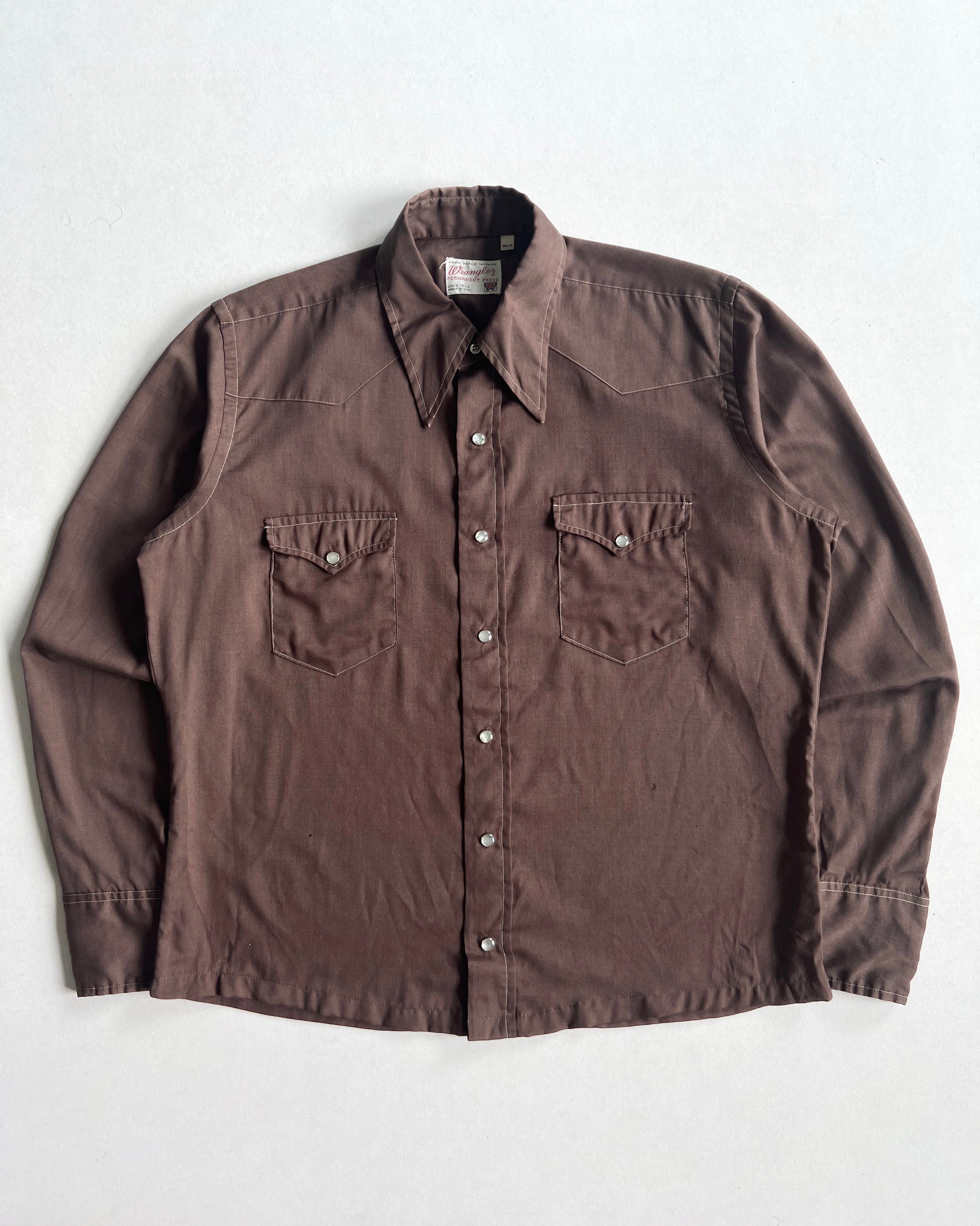 1970S WRANGLER BROWN WESTERN SHIRT (L)