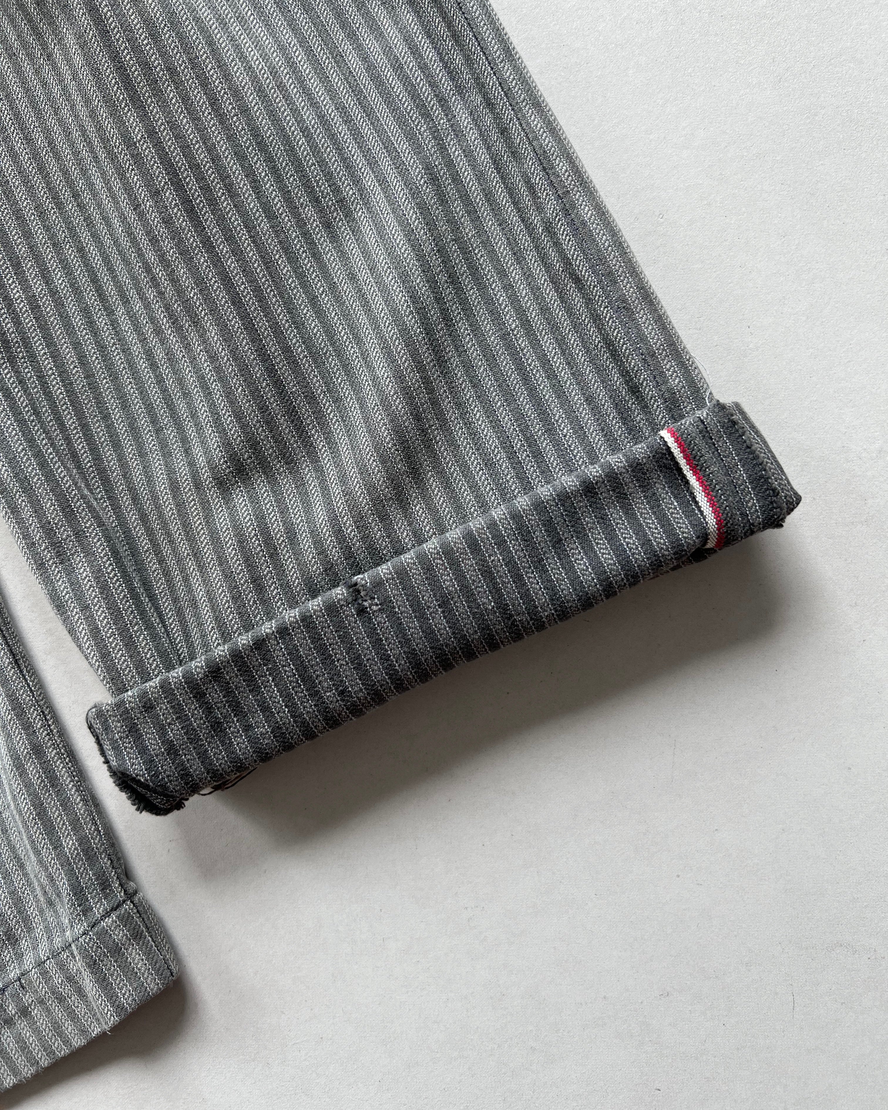 1930S FRENCH SALT & PEPPER STRIPES WORK PANTS (32-35)