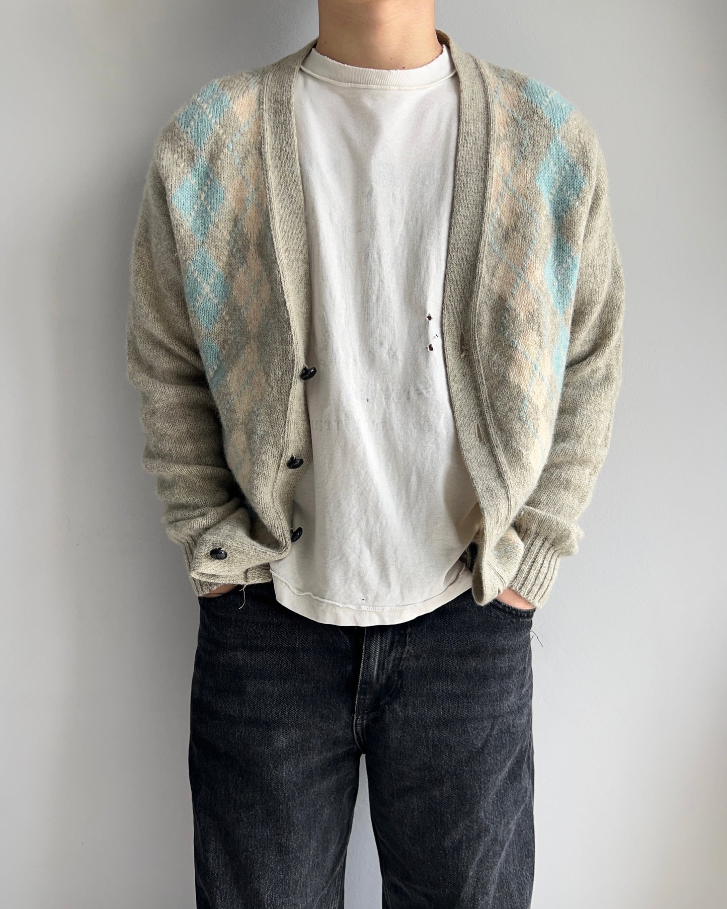 1980S SHETLAND WOOL CARDIGAN (L)