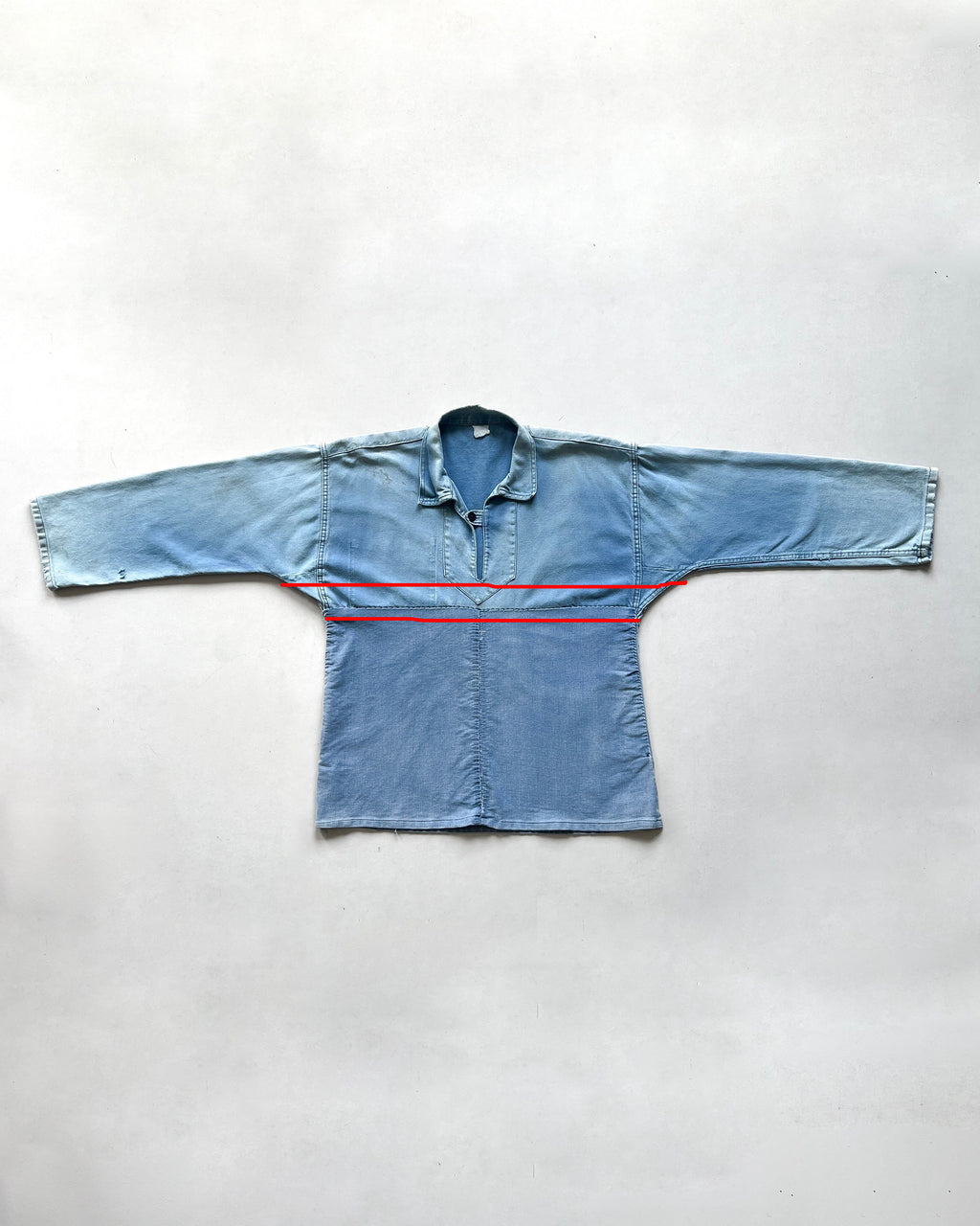 1960S FADED INDIGO FRENCH REPAIRED SMOCK (M)