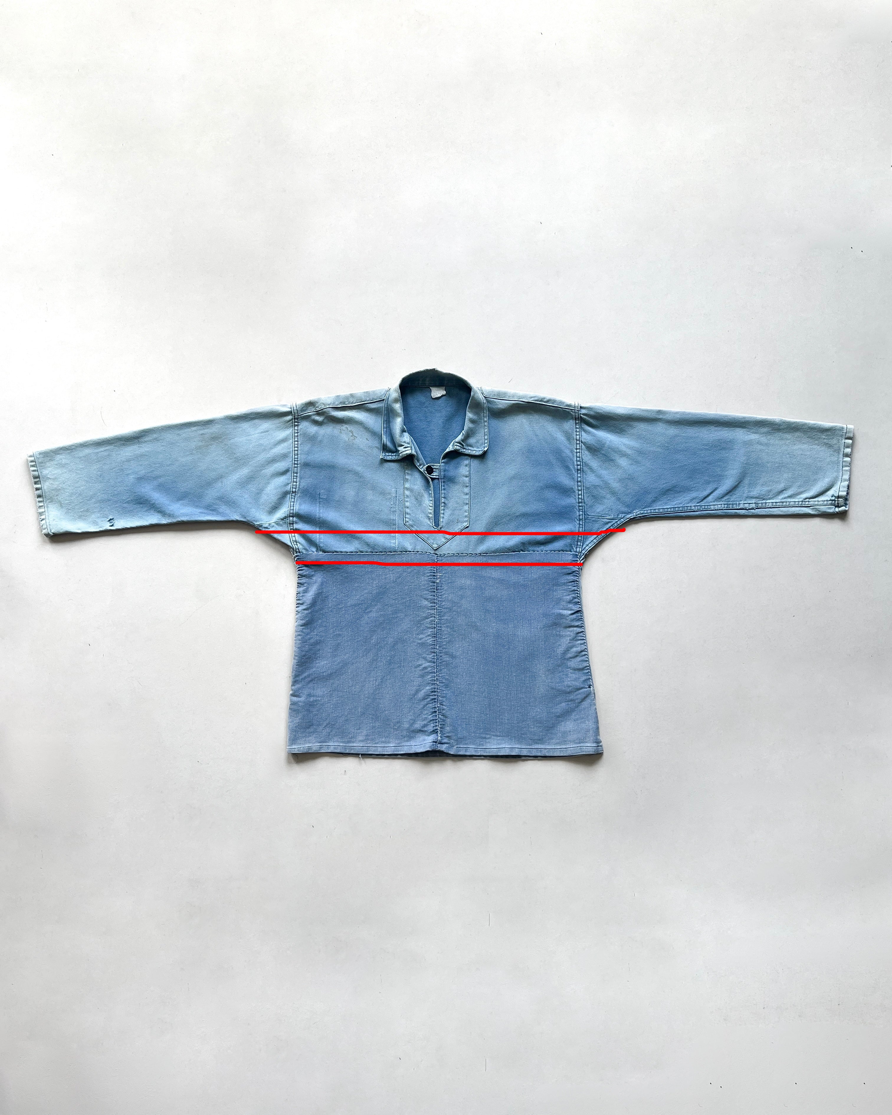 1960S FADED INDIGO FRENCH REPAIRED SMOCK (M)