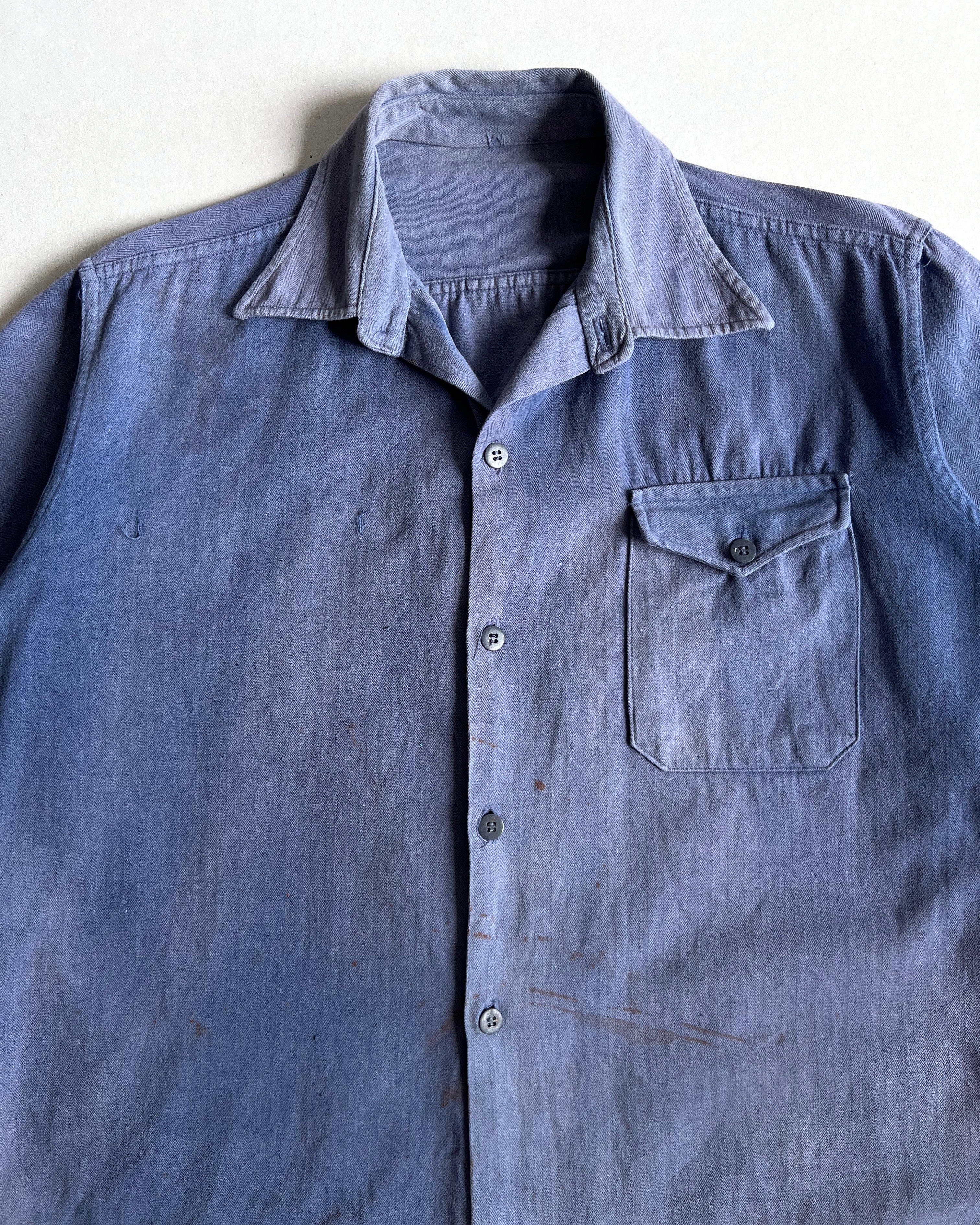 1950S SUN FADED FRENCH HBT WORK SHIRT (L)