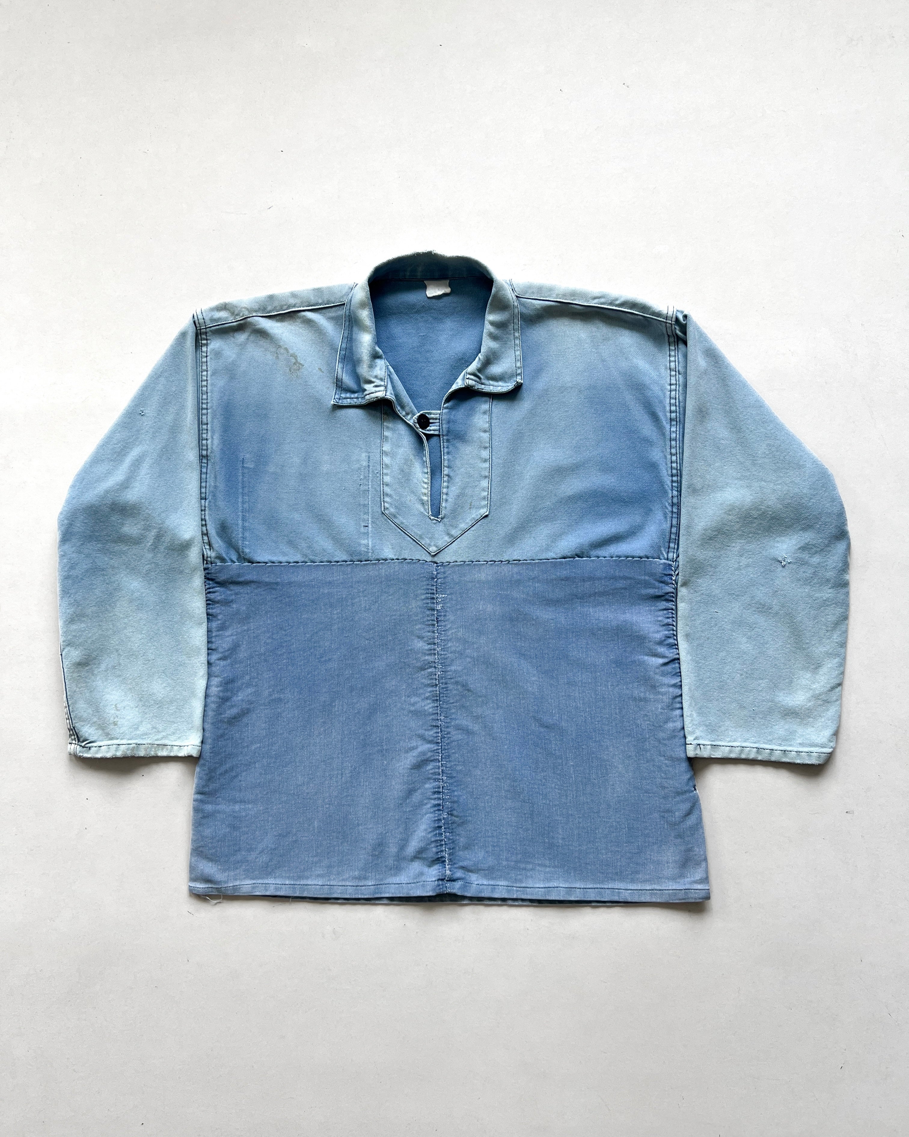 1960S FADED INDIGO FRENCH REPAIRED SMOCK (M)