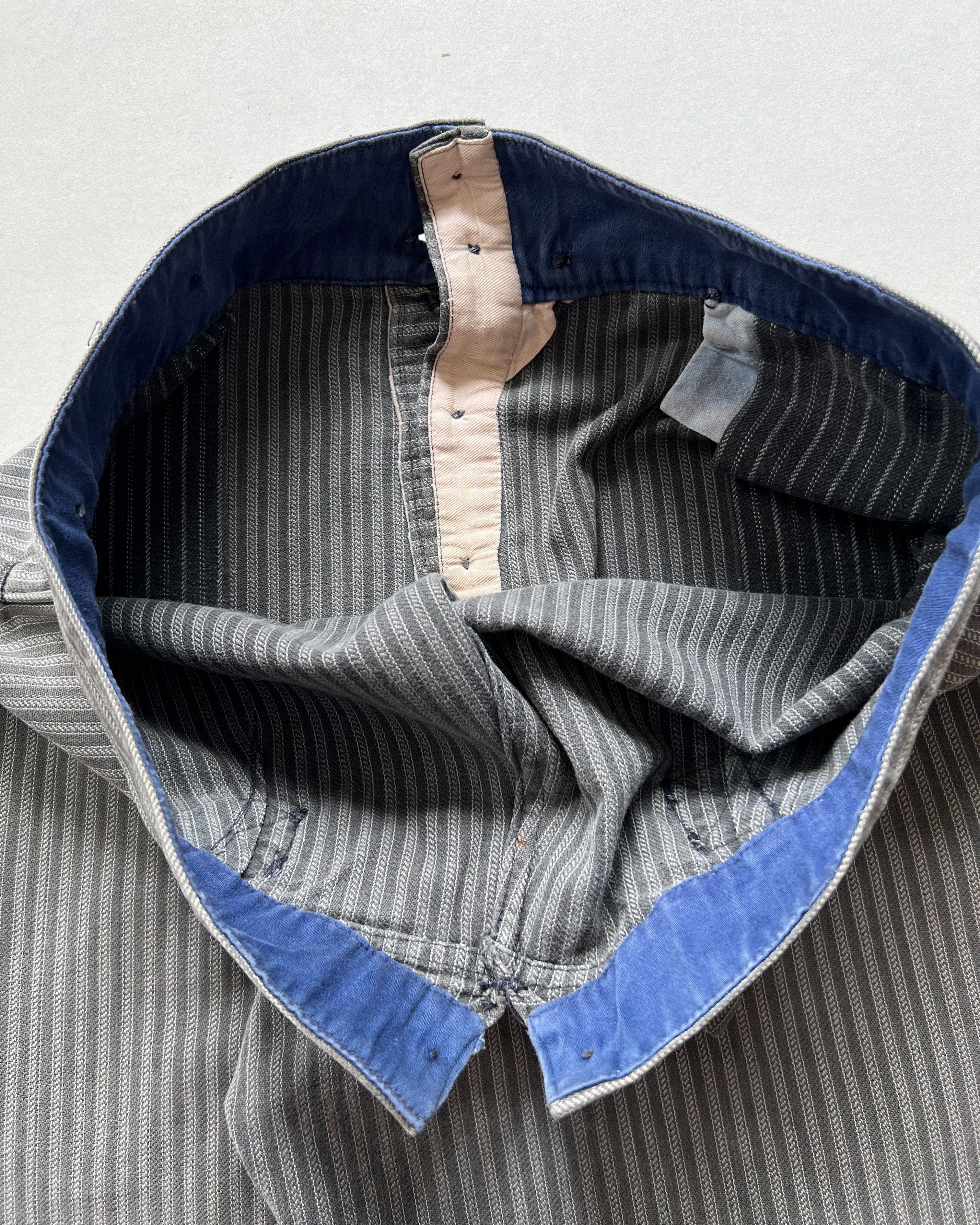 1930S FRENCH SALT & PEPPER STRIPES WORK PANTS (32-35)