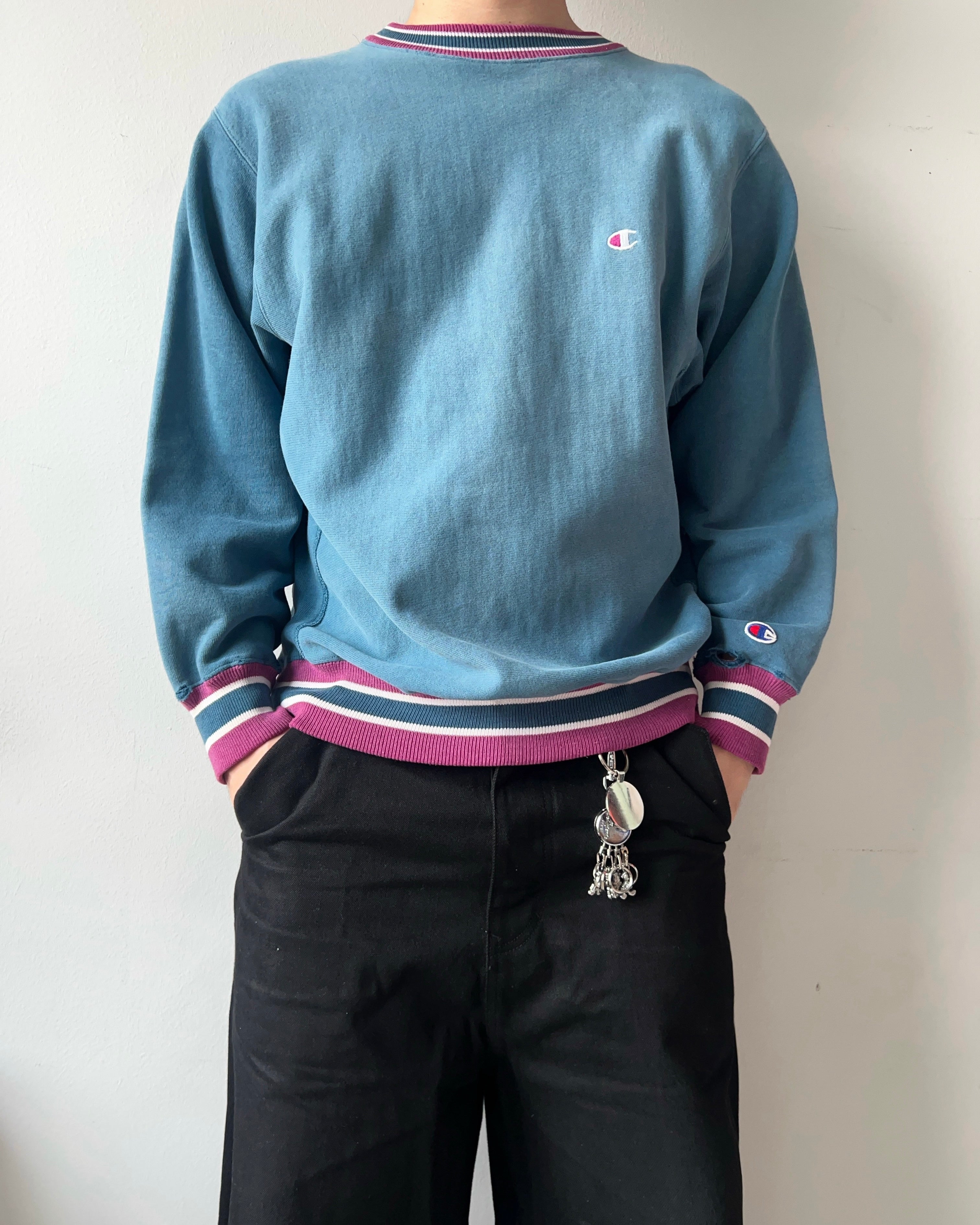1990S CHAMPION 3-TONES REVERSE WEAVE LOGO SWEATSHIRT (L)