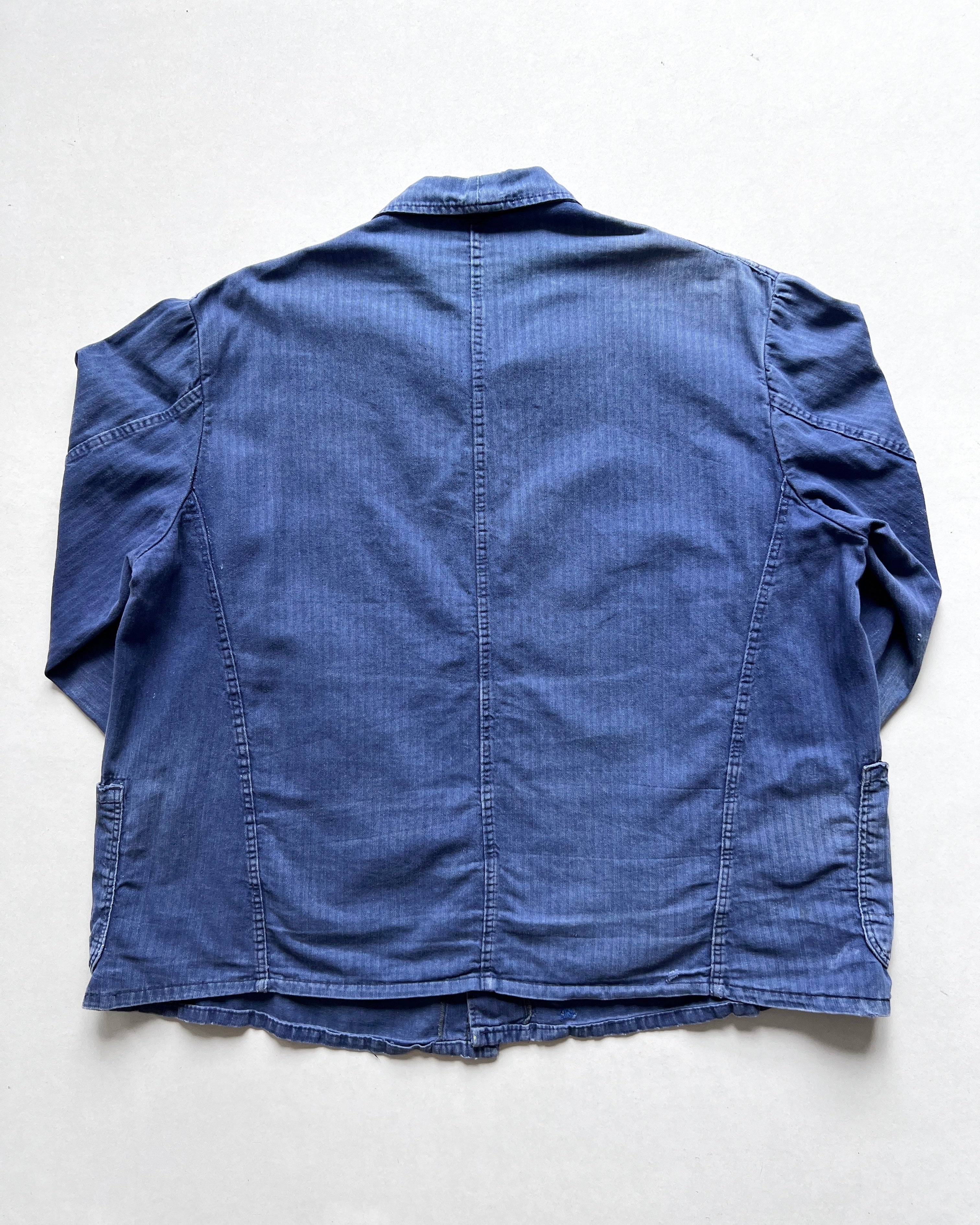 1960S SUN FADED HBT FRENCH WORK CHORE JACKET (L)