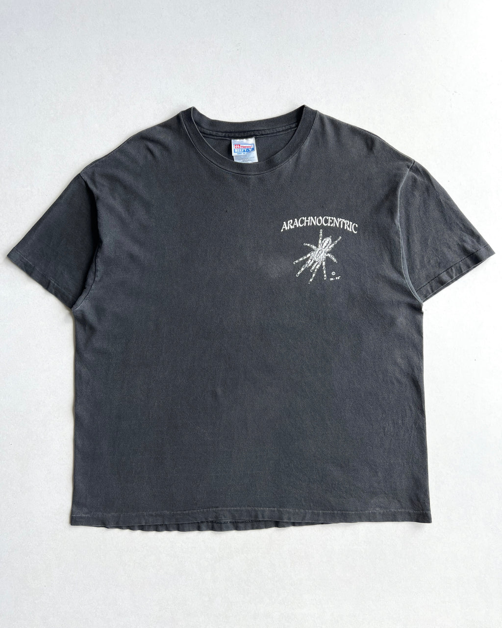1990S FADED BLACK 'ARACHNOCENTRIC' SINGLE STITCH TEE (XL)