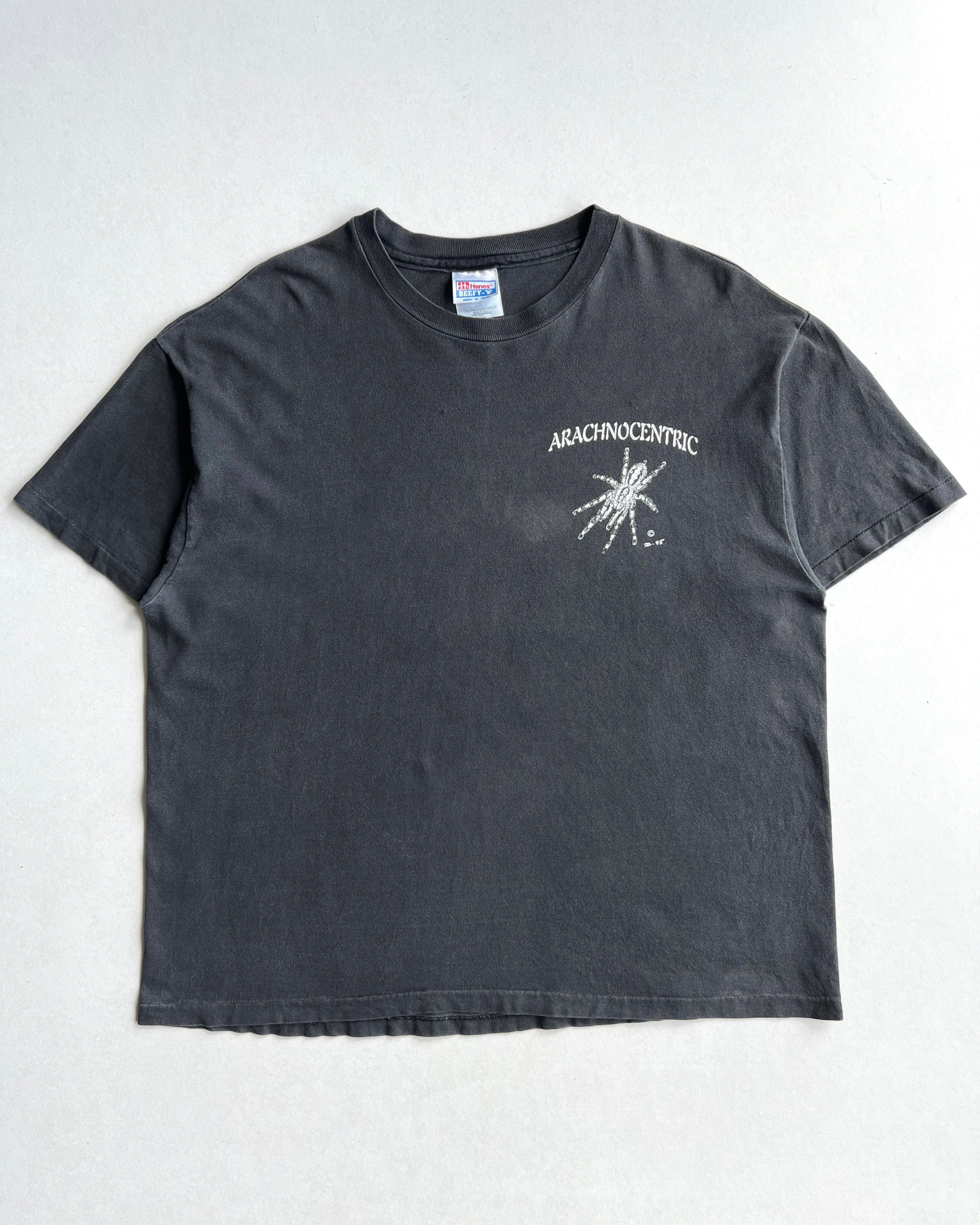 1990S FADED BLACK 'ARACHNOCENTRIC' SINGLE STITCH TEE (XL)
