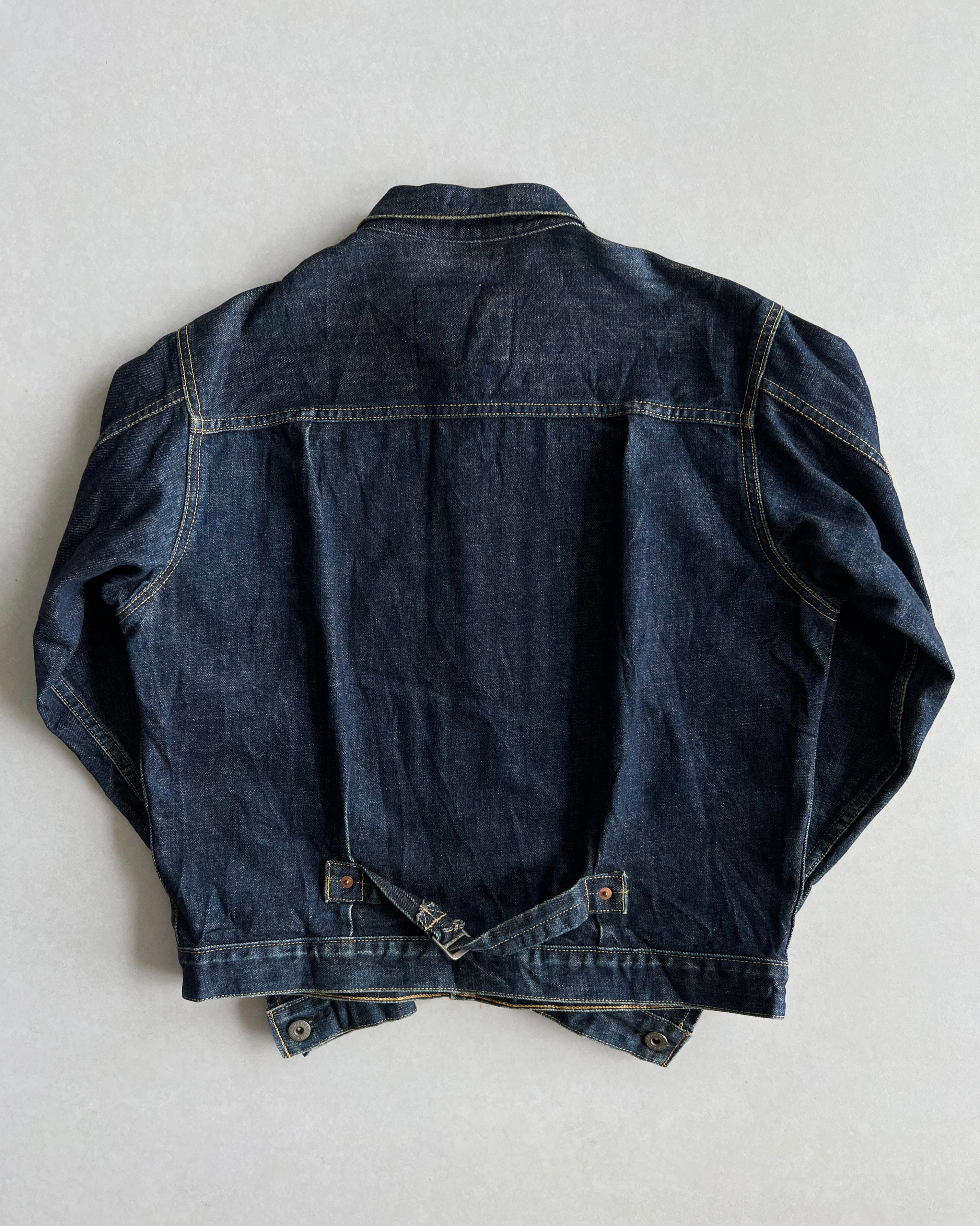 1990S DARK WASHED BIG E LEVI'S TYPE I SELVEDGE DENIM JACKET (M)
