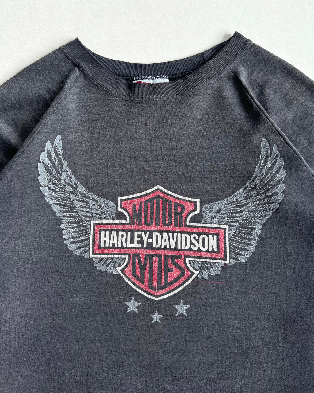 1990S HARLEY DAVIVDSON DISTRESSED RAGLAN SWEATSHIRT (L)