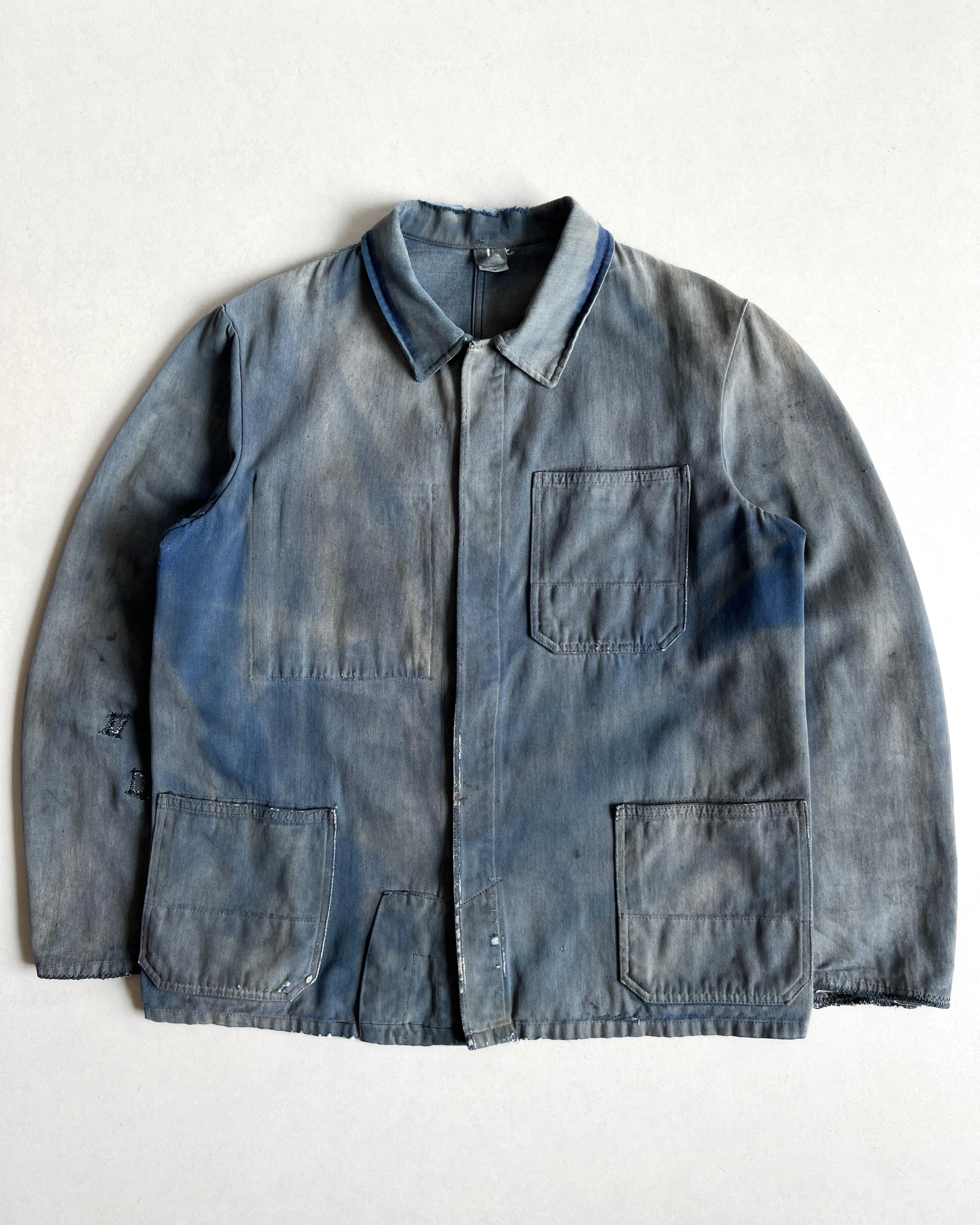 1950S SUN FADED INDIGO GERMAN WORK JACKET (L)