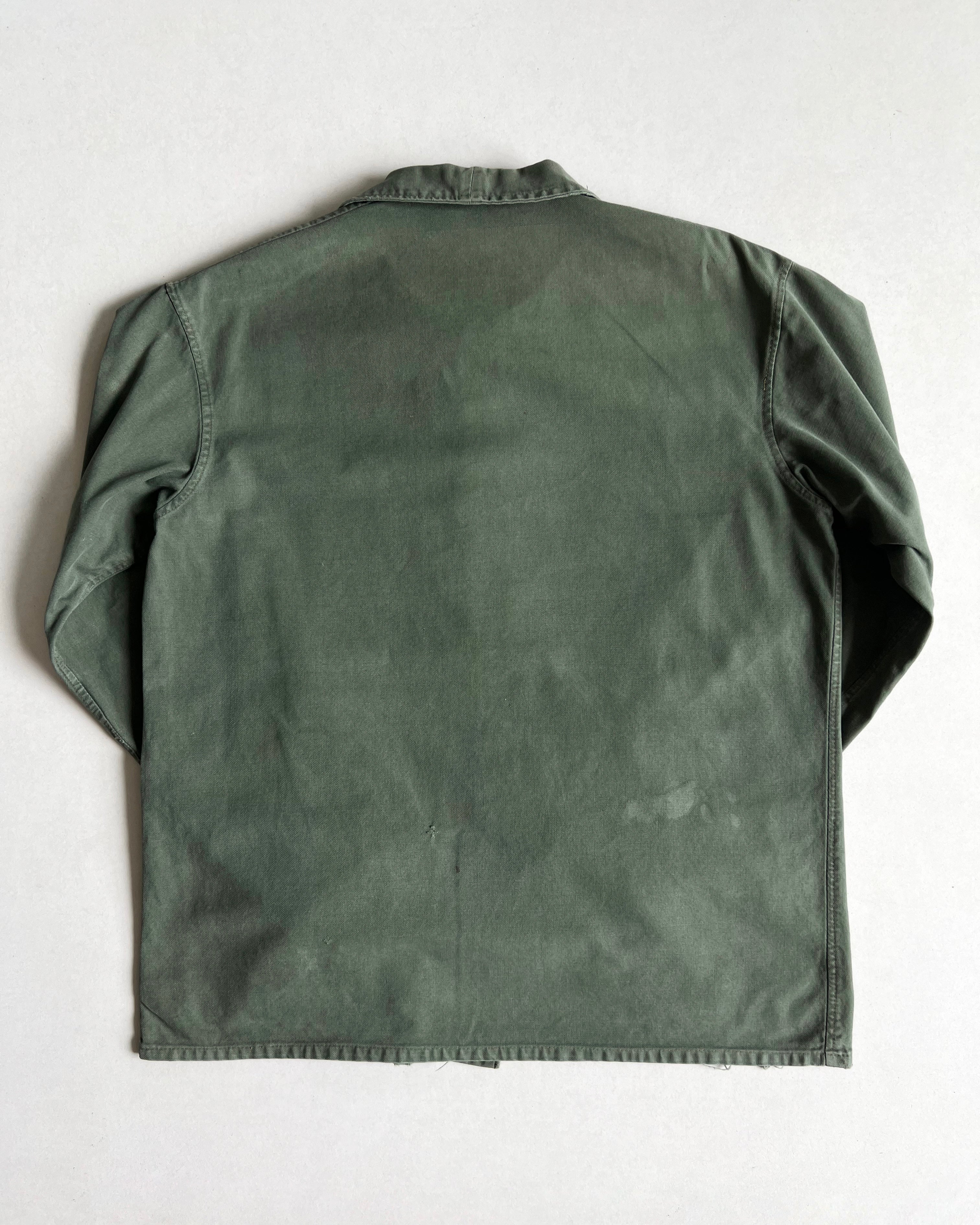 1950S DARK OLIVE BELGIUM ROUND COLLAR WORK CHORE (L)