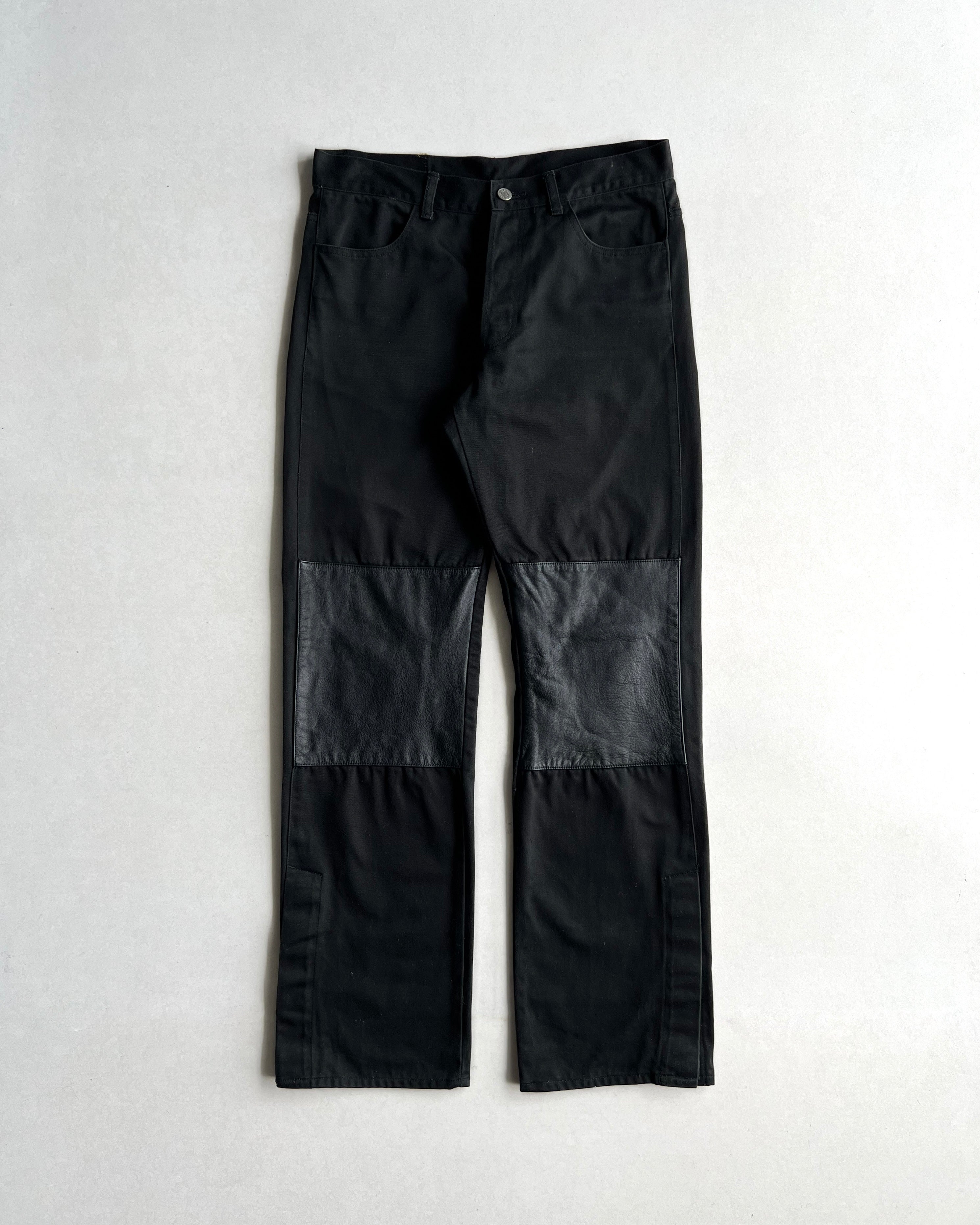 2000S BLACK LEATHER DOUBLE KNEE FLARE TROUSERS (32X32)