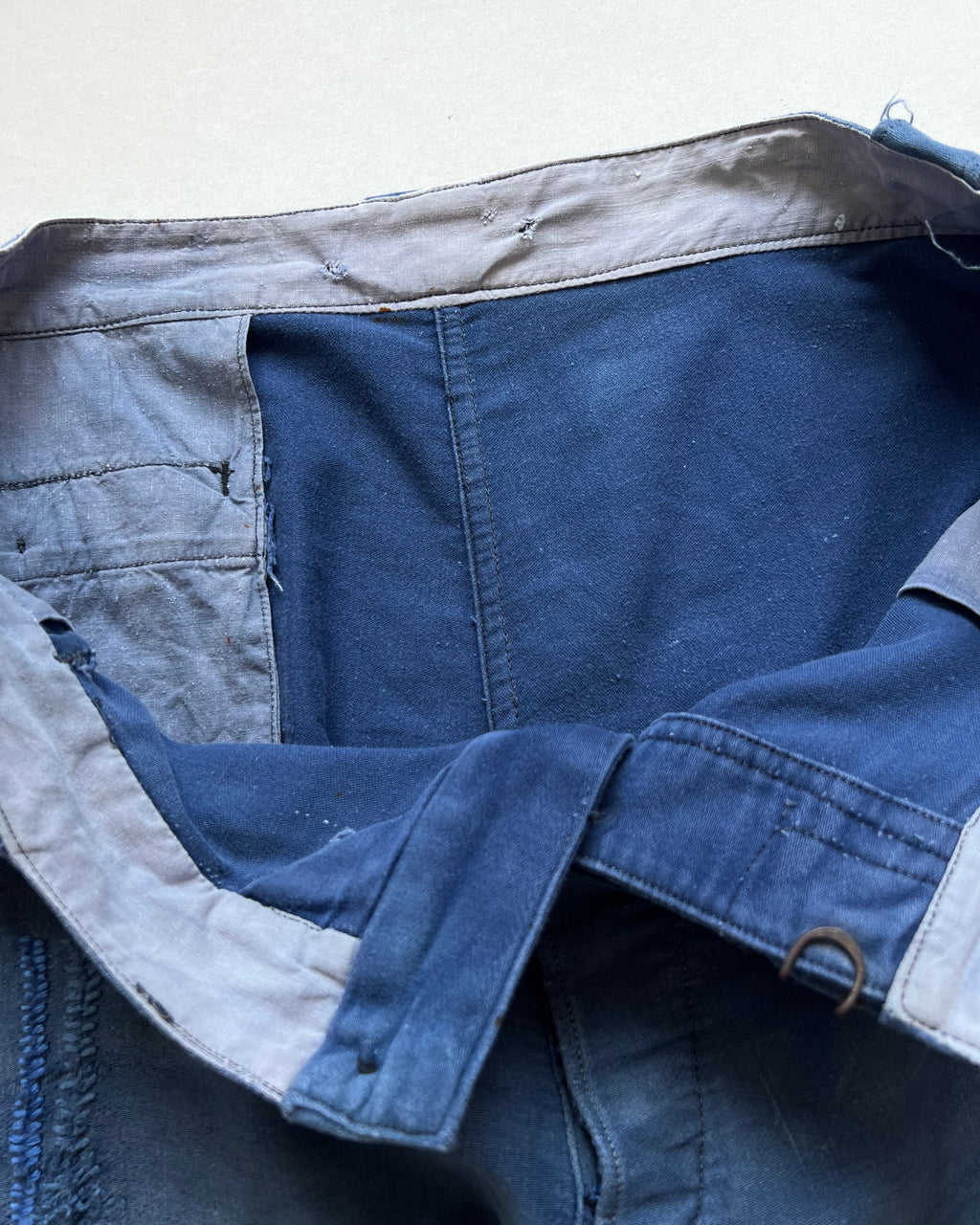 1930S MOLESKIN FRENCH REPAIRED WORK TROUSERS (34-36)