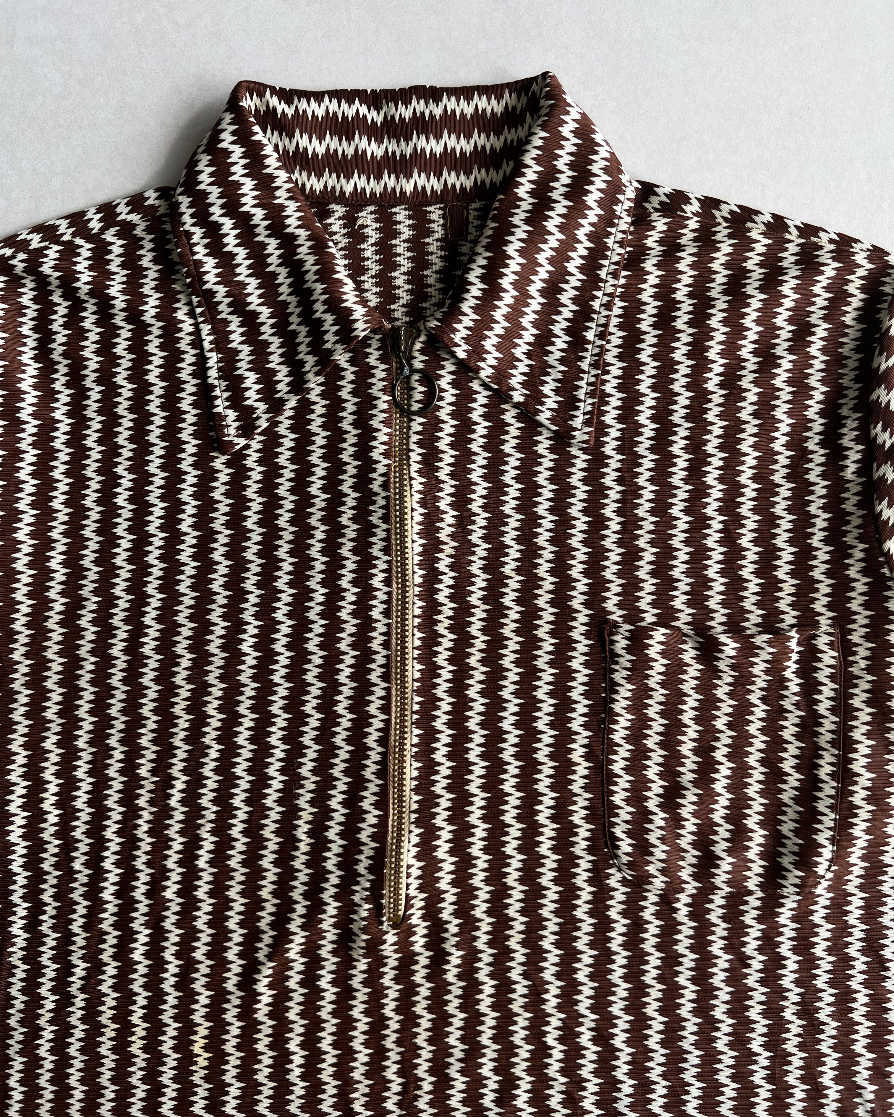 1950S QUARTER-ZIP ROCKABILLY RAYON SHIRT (L)