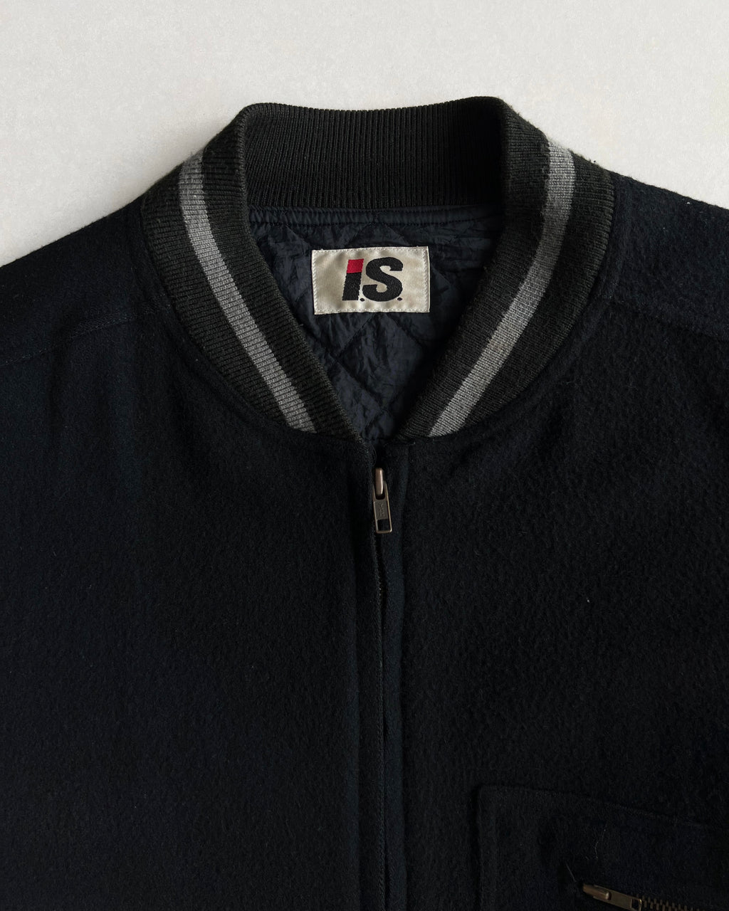 1980S ISSEY MIYAKE SPORT BLACK LEATHER SLEEVE VARSITY JACKET (M)