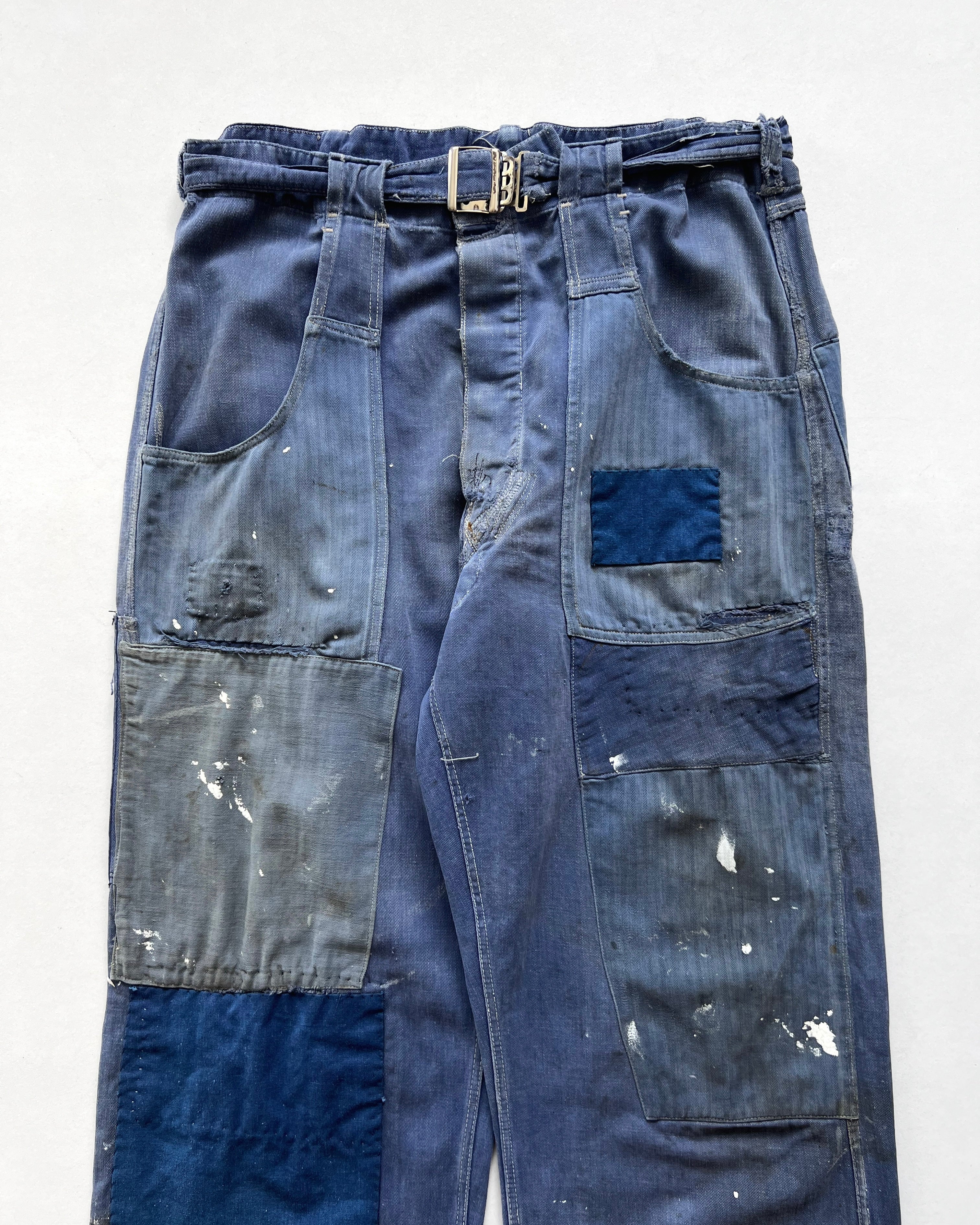 1950S GERMAN HBT REPAIRED WORK TROUSERS (30-34)