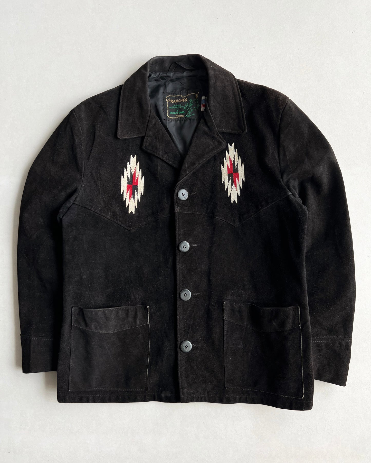 1970S RANCHER SCHOTT NAVAJO WESTERN SUEDE JACKET (L)