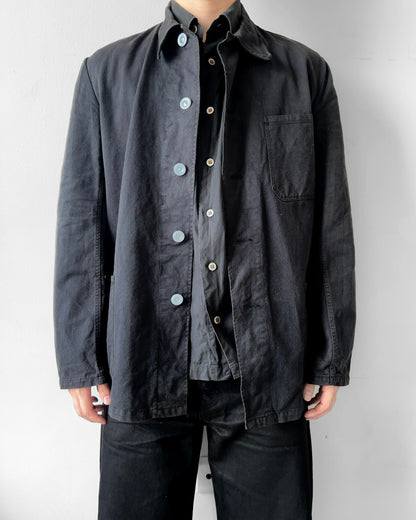 1960S OVERDYED BLACK EUROPE WORK CHORE JACKET (M)
