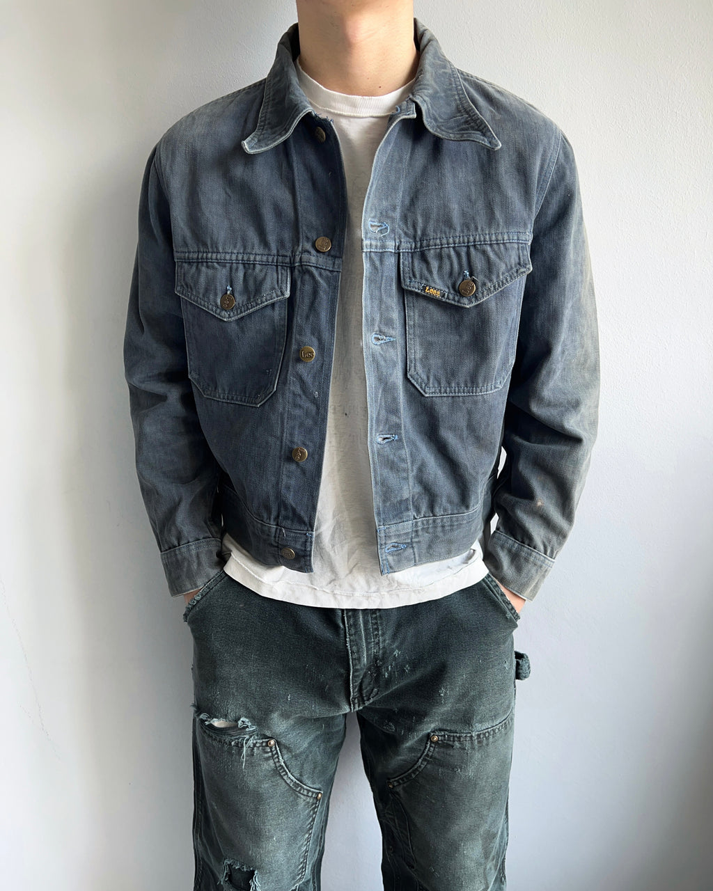 1970S SUN FADED LEE DOUBLE POCKET MOLESKIN JACKET (L)