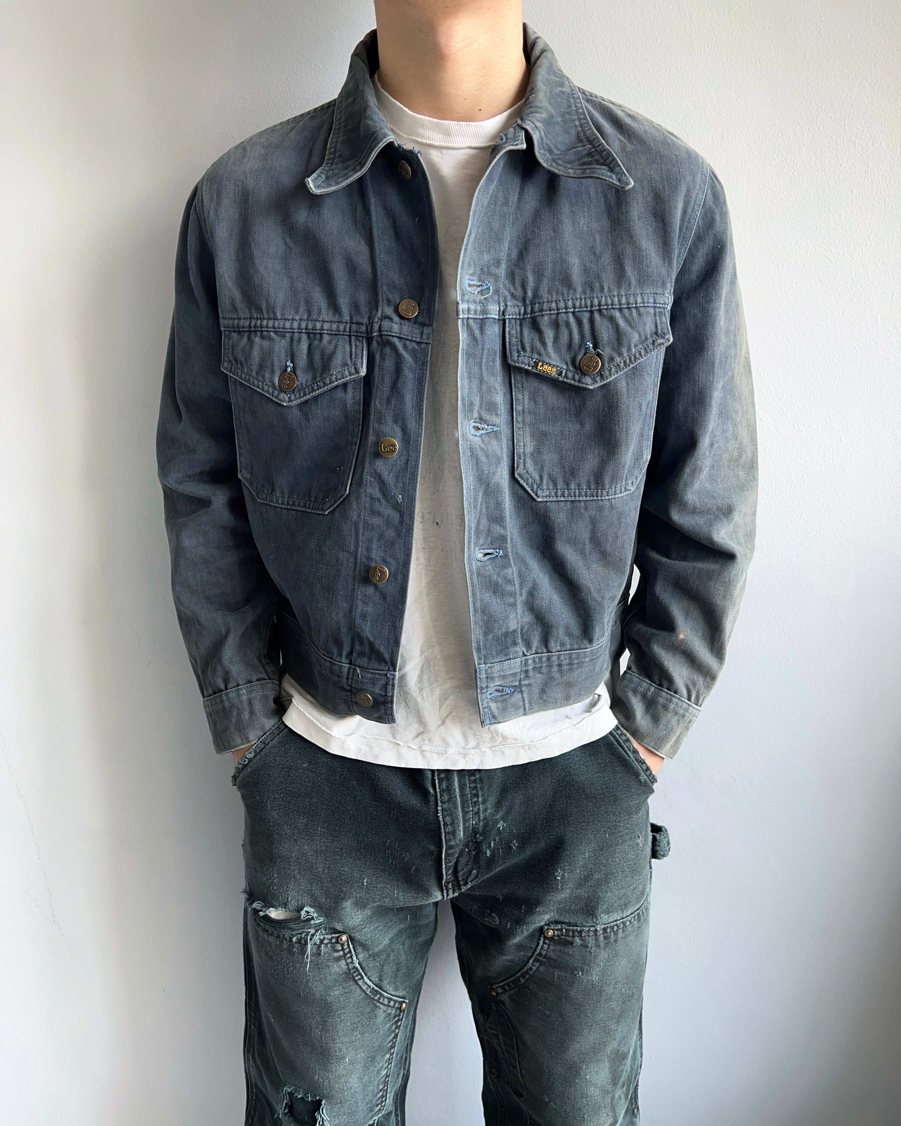 1970S SUN FADED LEE DOUBLE POCKET MOLESKIN JACKET (L)