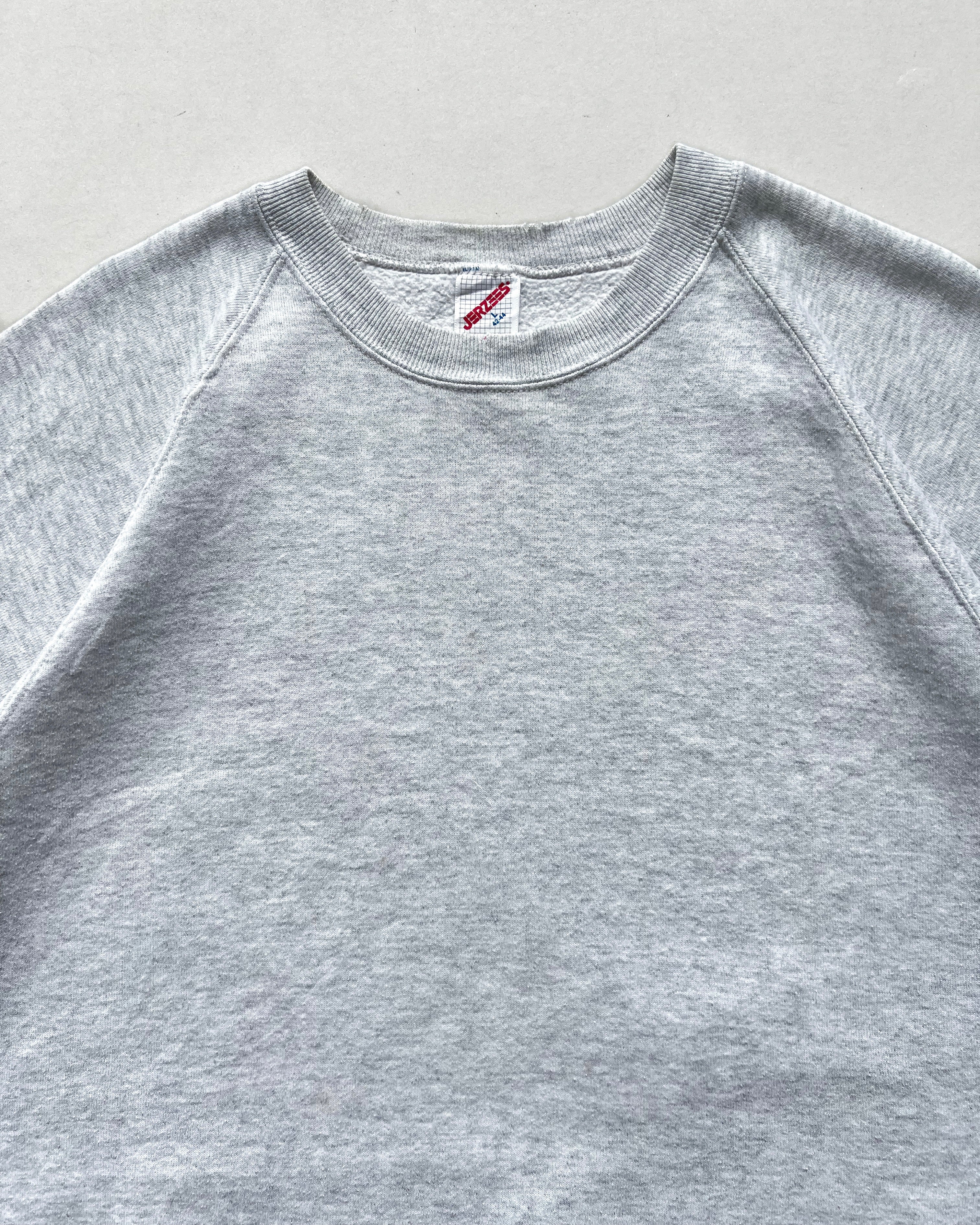 1990S GREY JERZEES RAGLAN CUT-OFF SWEATSHIRT (L)
