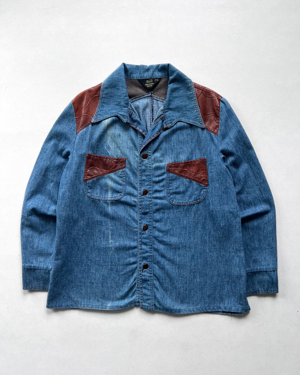 1970S SEARS OPEN COLLAR WESTERN DENIM SHIRT (L)