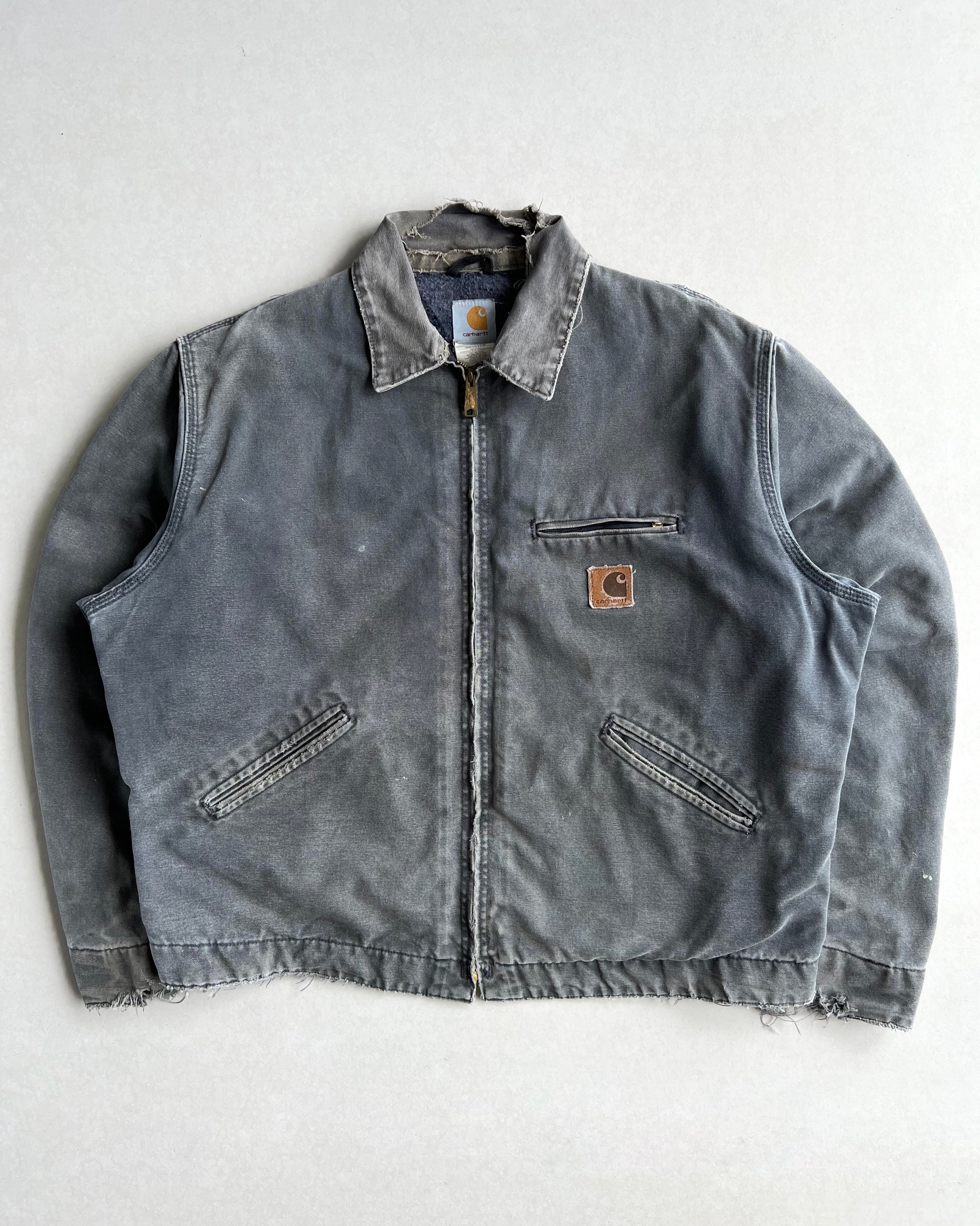 1990S FADED GREY CARHARTT DETROIT DISTRESSED WORK JACKET (XL)