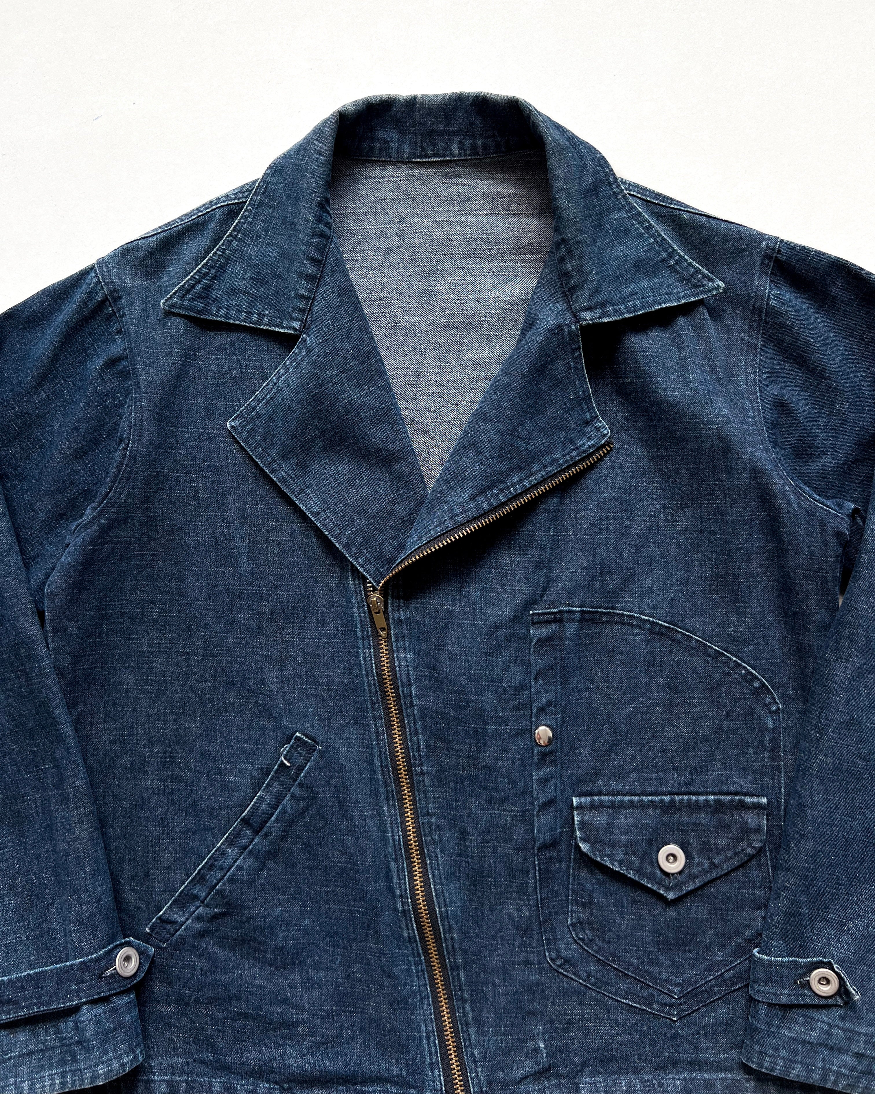 1980S JAPANESE 'D' POCKET BIKER DENIM JACKET (M)