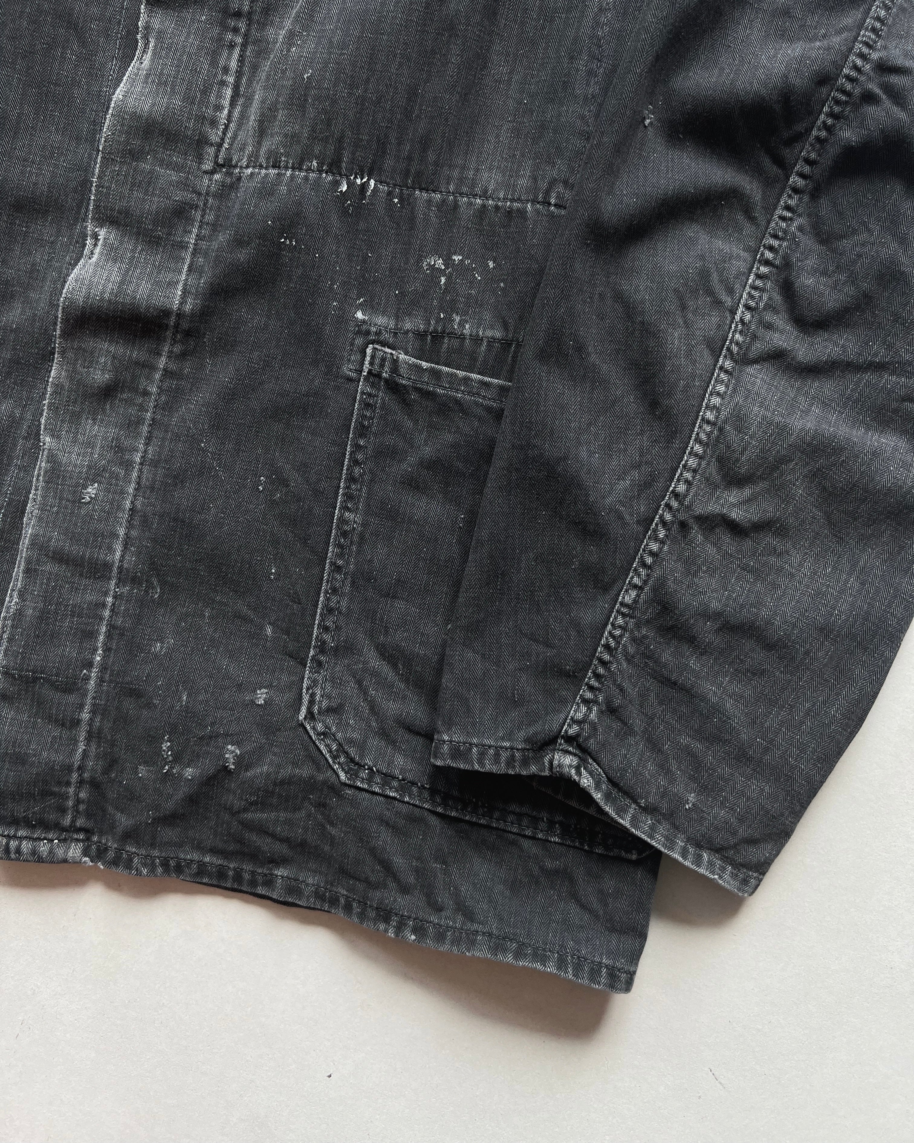 1960S FADED BLACK GERMAN HBT WORK JACKET (L)