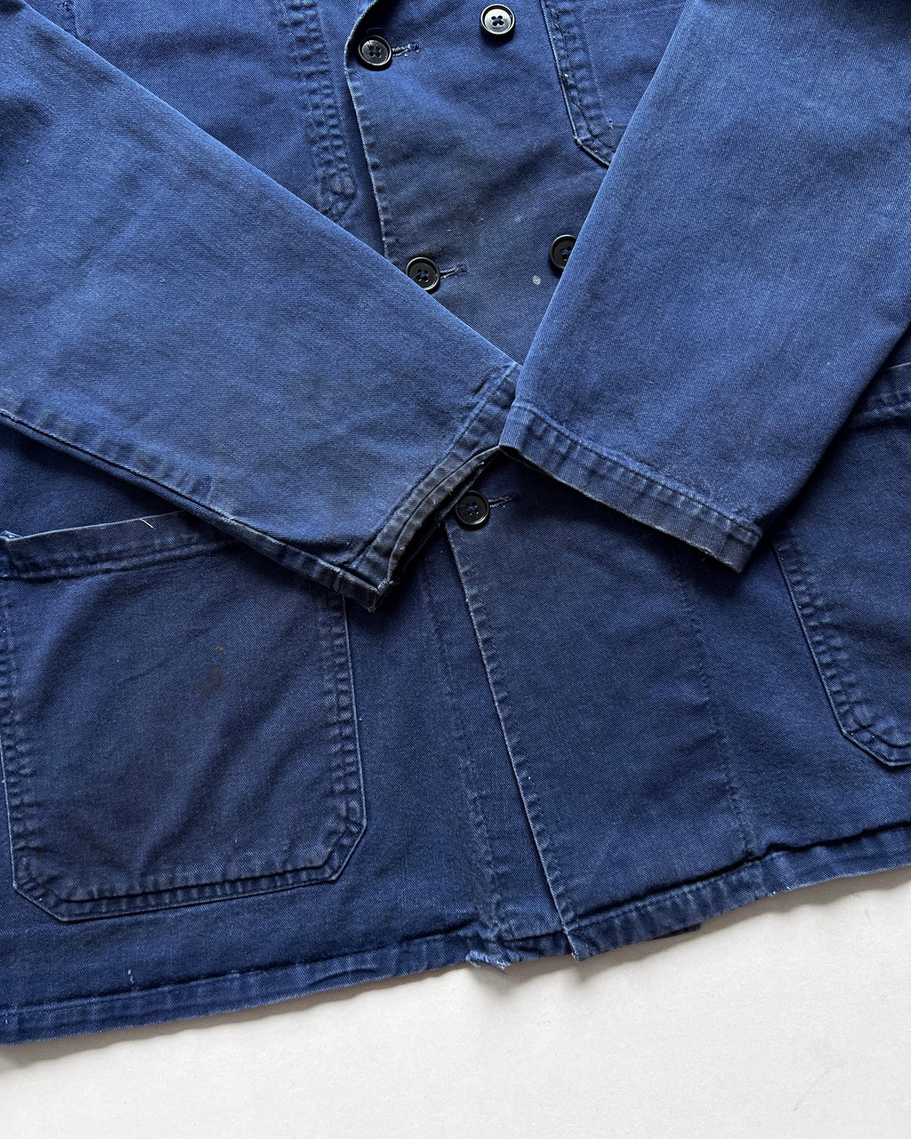 1960S FRENCH INDIGO DOUBLE BREASTED WORK JACKET (L)