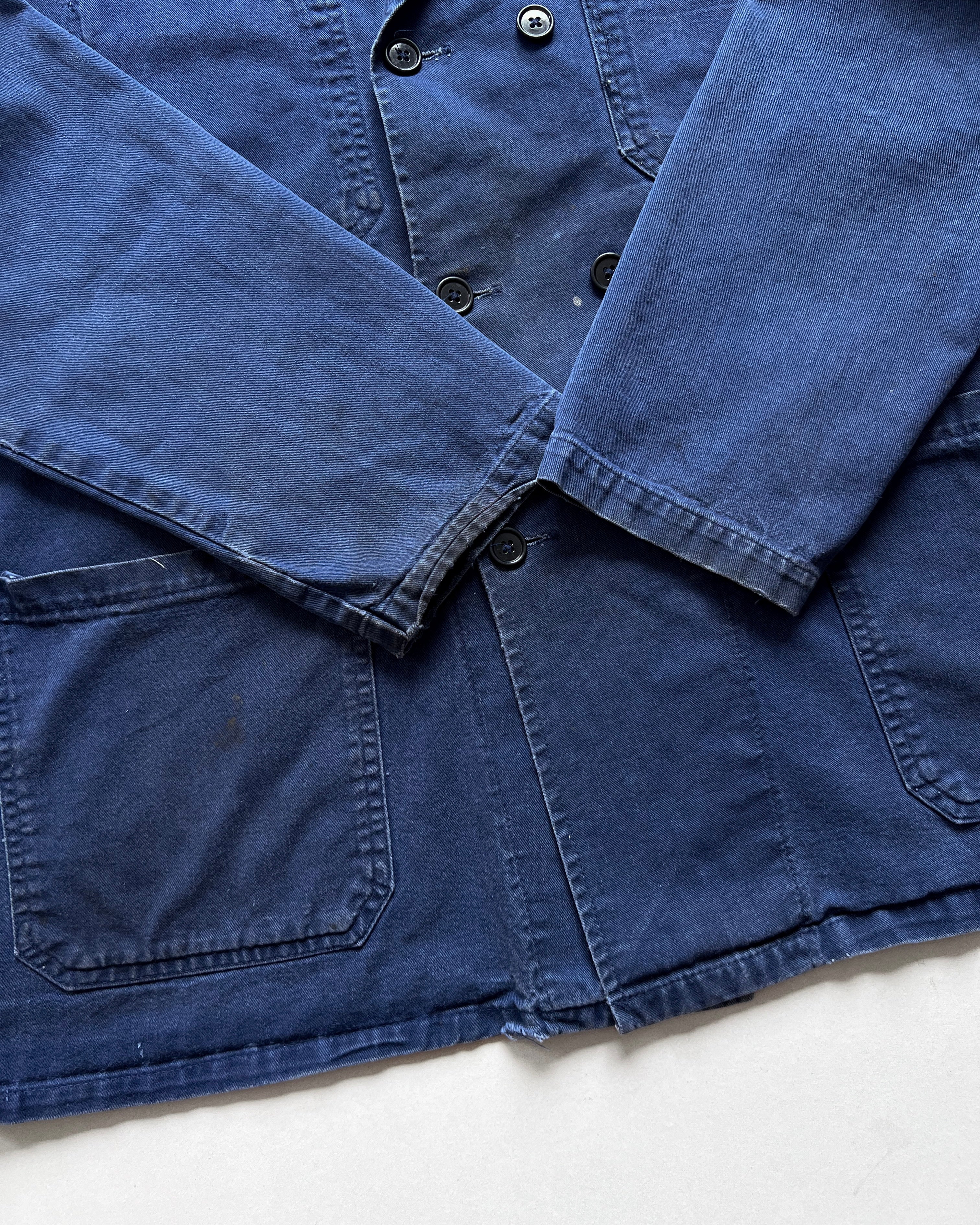 1960S FRENCH INDIGO DOUBLE BREASTED WORK JACKET (L)