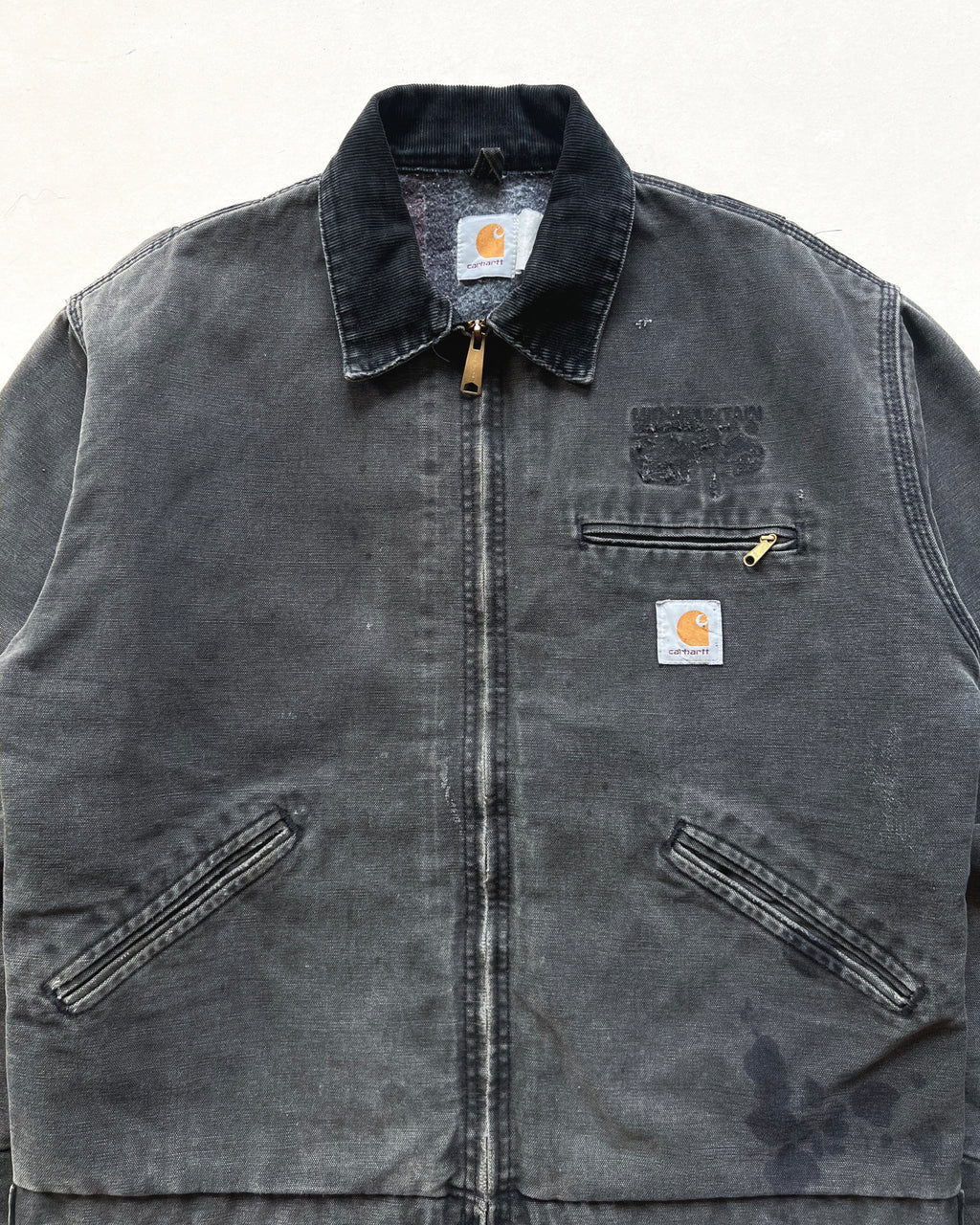 1990S FADED BLACK CARHARTT DETROIT JACKET (L)