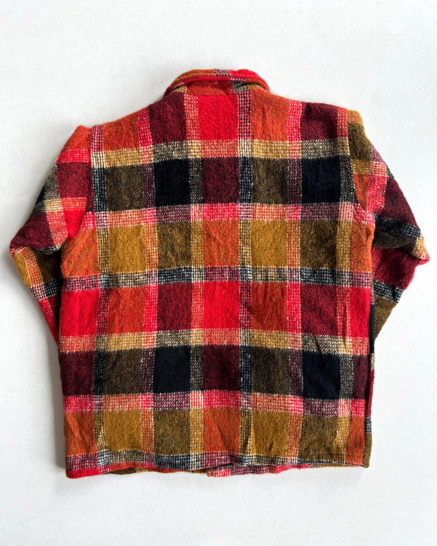 1980S EMPIRE WOOL PLAID BUTTON-UP FLANNEL JACKET (L)