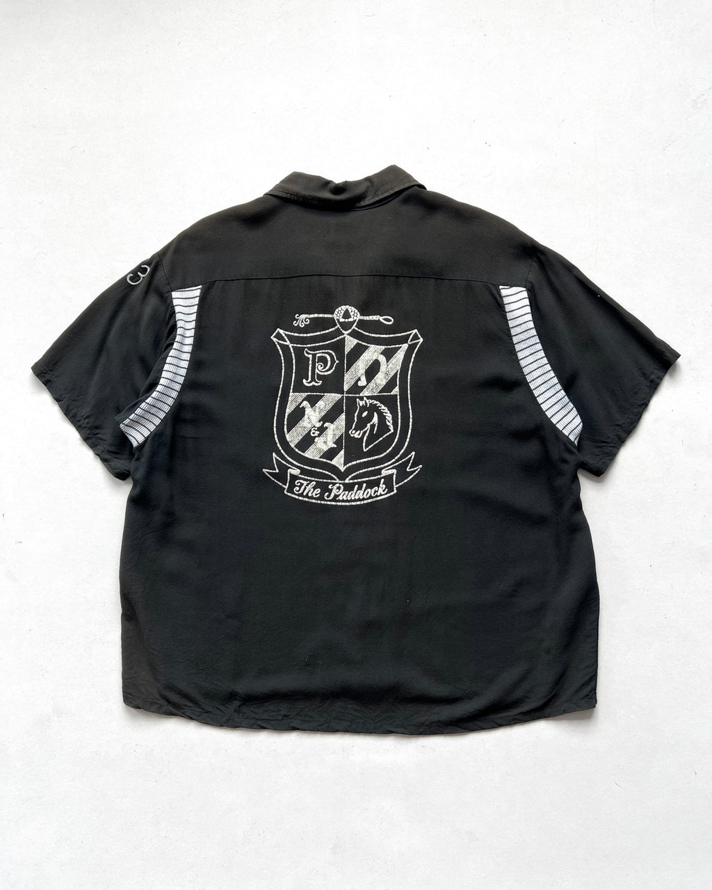 1950S OLYMPIAN 'THE PADDOCK' RAYON BOWLING SHIRT (L)
