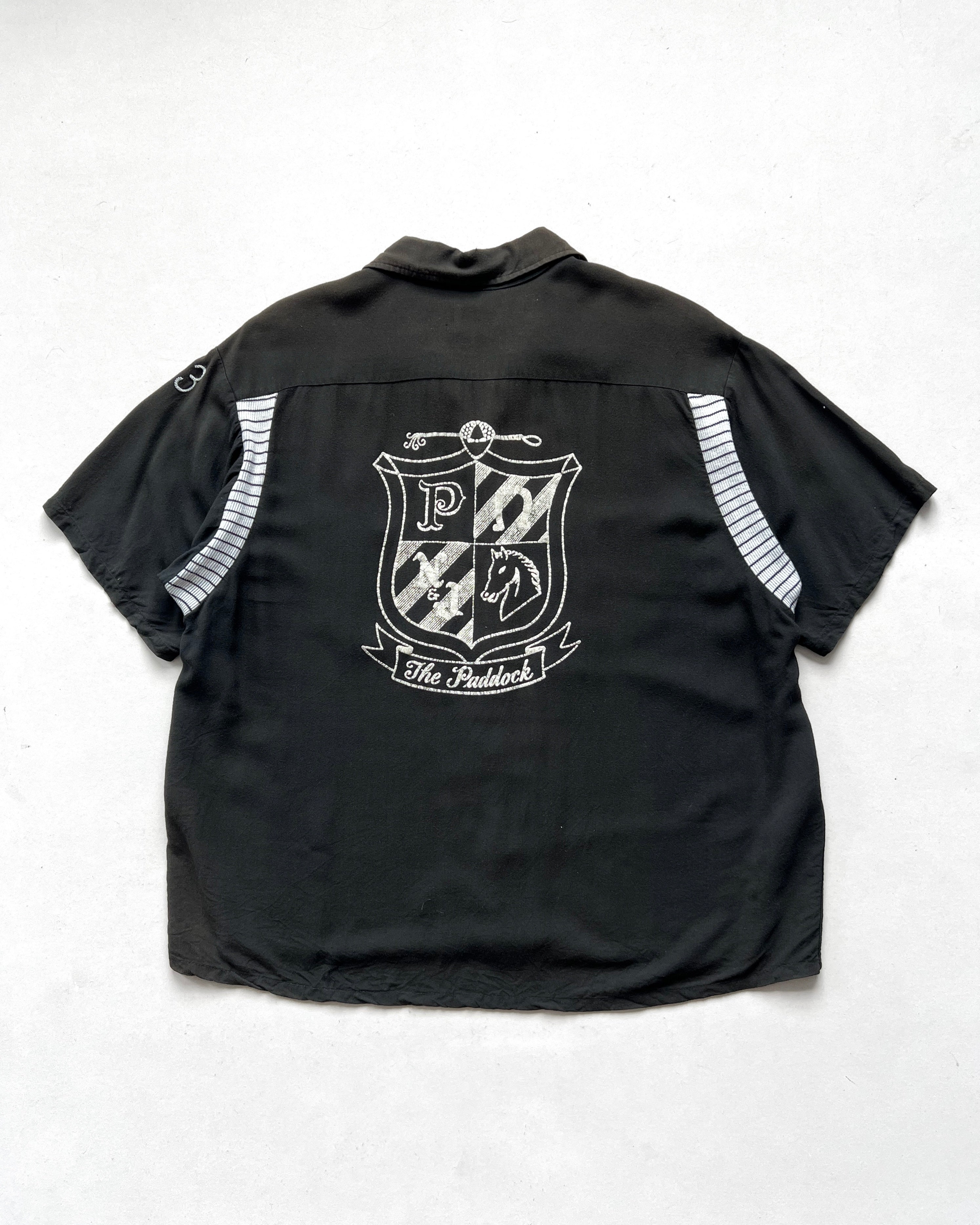 1950S OLYMPIAN 'THE PADDOCK' RAYON BOWLING SHIRT (L)