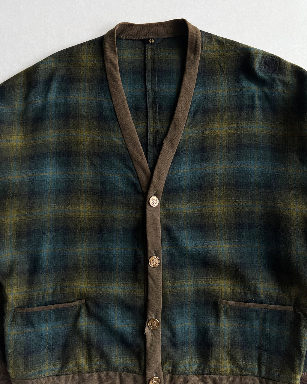 1980S PENDLETON SHADOW PLAID WOOL CARDIGAN (M)